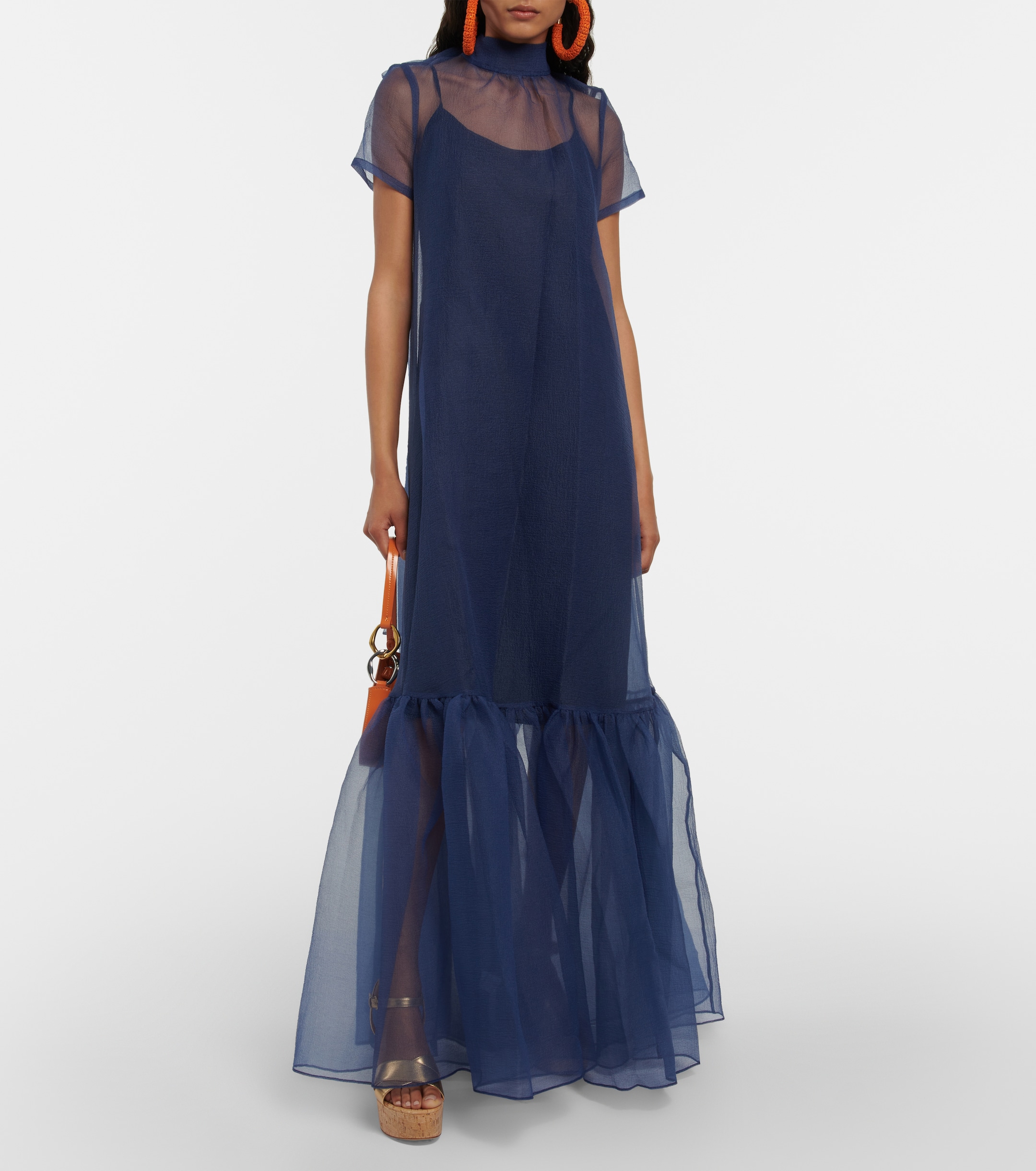 staud organza dress STAUD, Albee in White, Size XL this dress features a demure high neckline and short sleeves Calluna Spring Day Organza Maxi