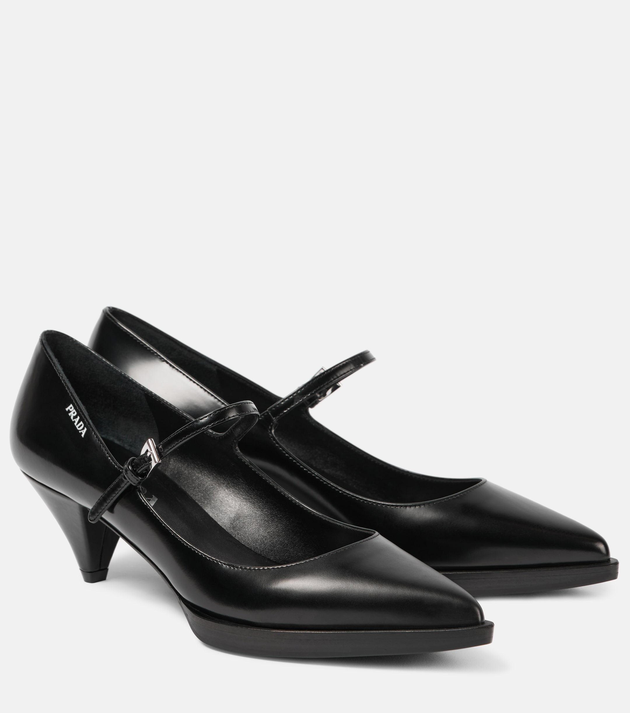 Prada - Logo brushed leather Mary Jane pumps | Plush