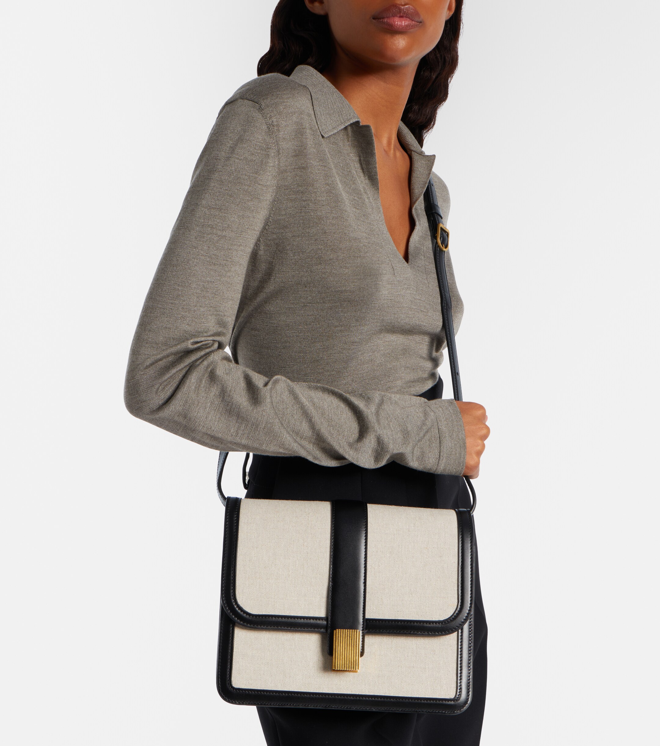 KHAITE Blake leather-trimmed canvas crossbody bag