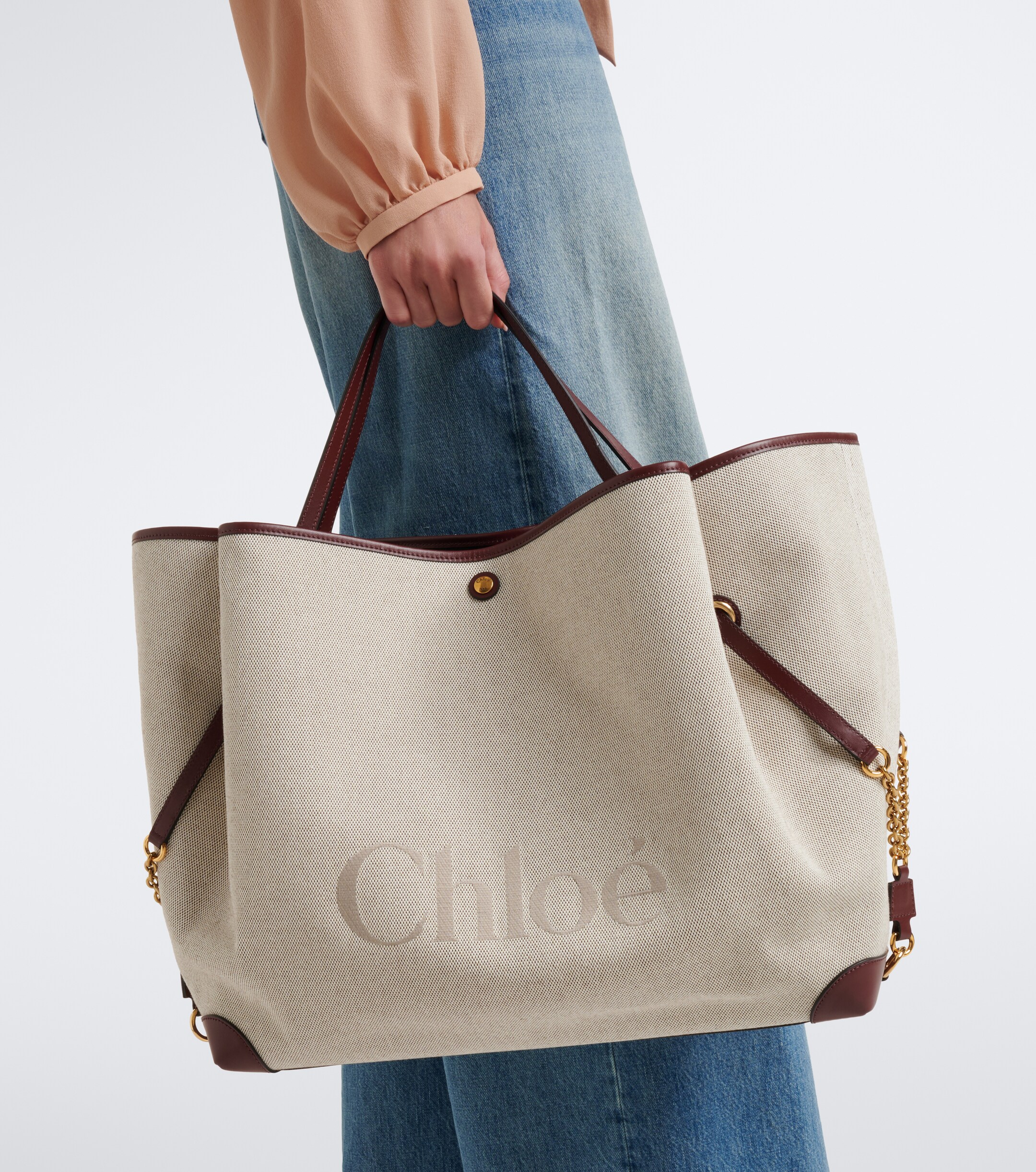 Chloé Chloé Clover leather-trimmed canvas tote bag