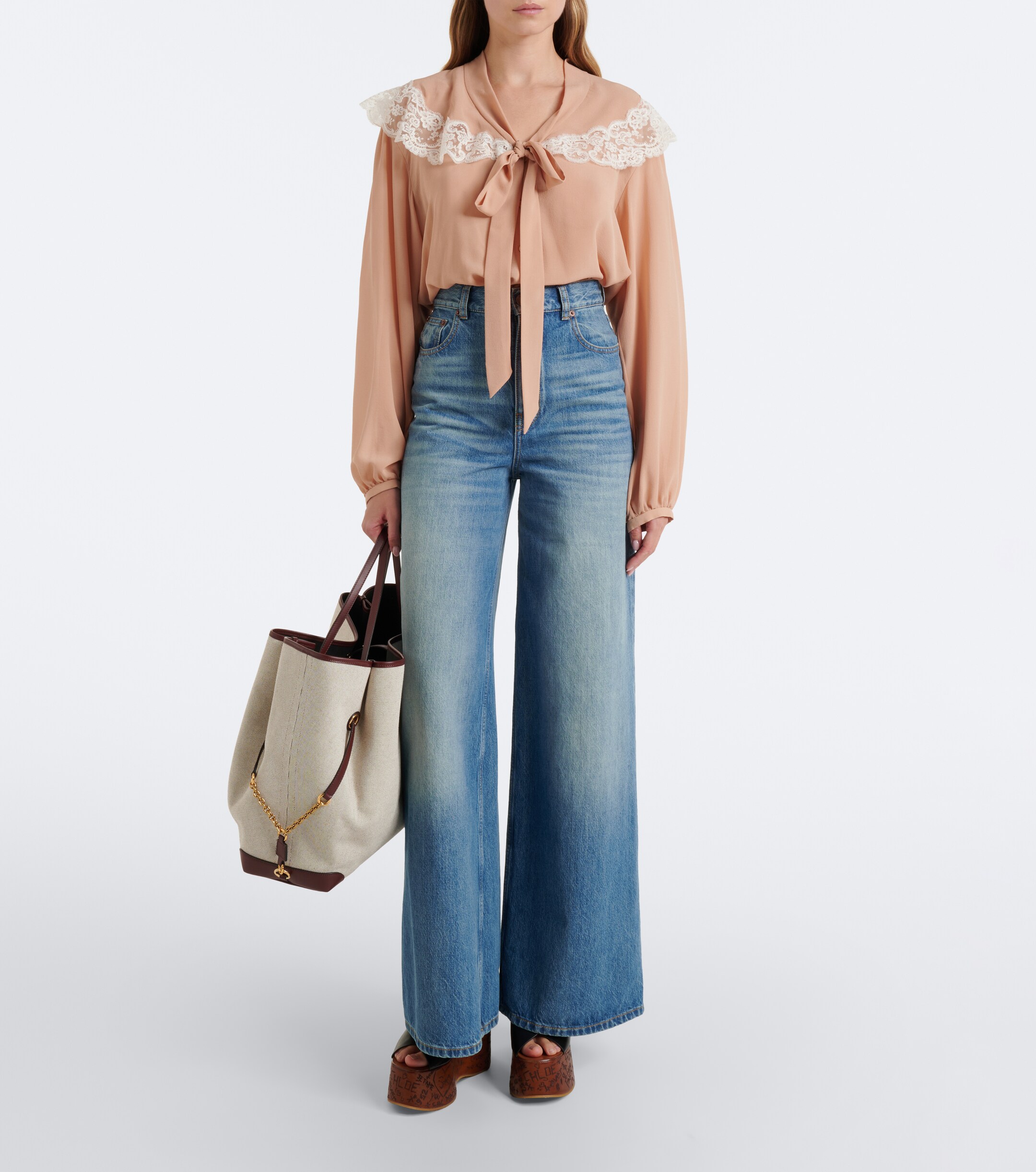 Chloé Chloé Clover leather-trimmed canvas tote bag