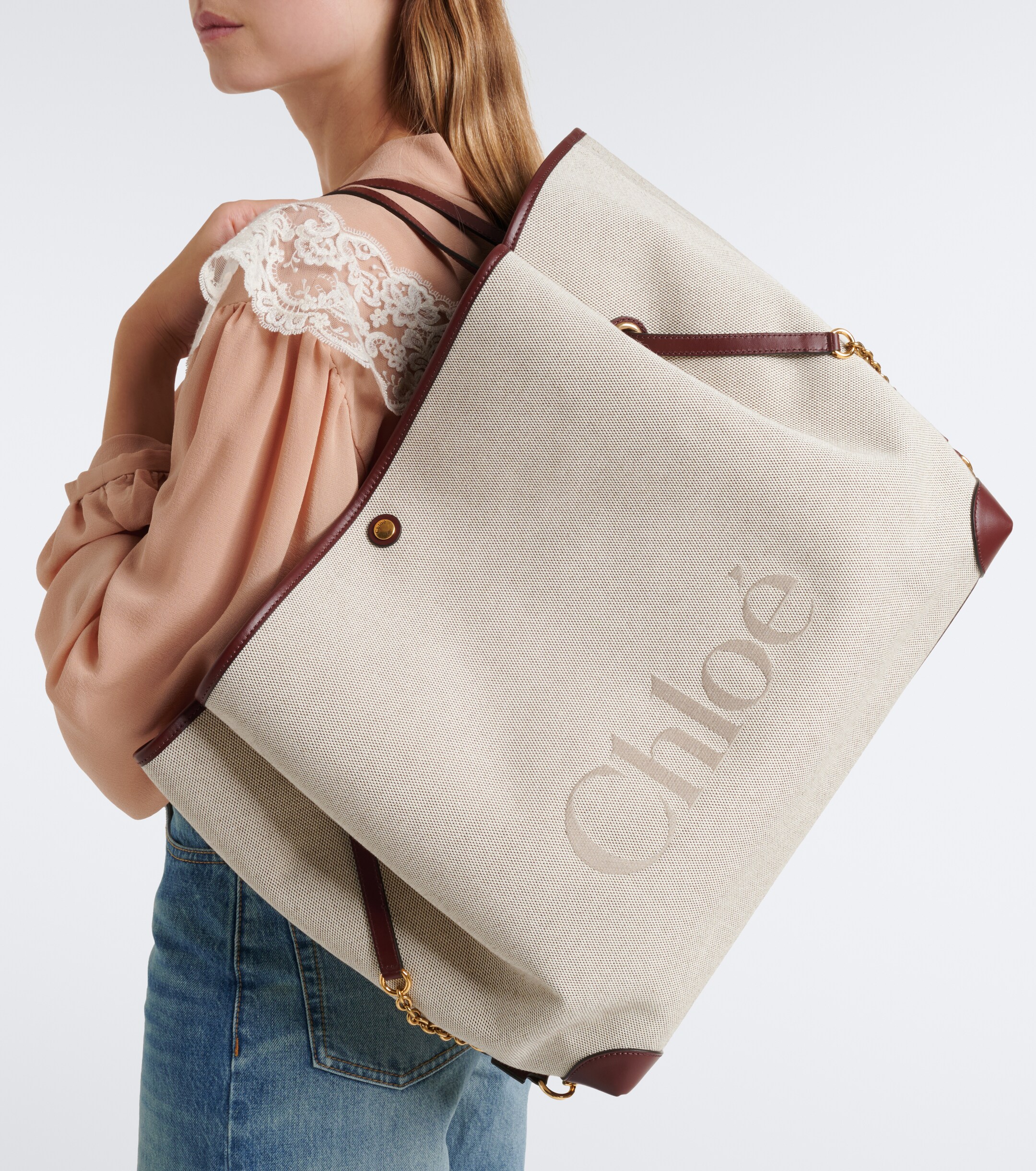 Chloé Chloé Clover leather-trimmed canvas tote bag