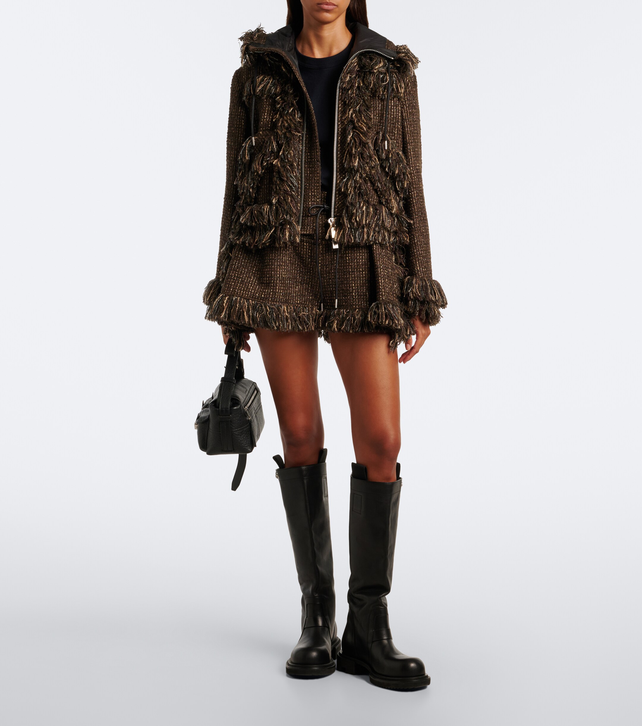 Sacai Sacai Fringed wool-blend tweed shorts