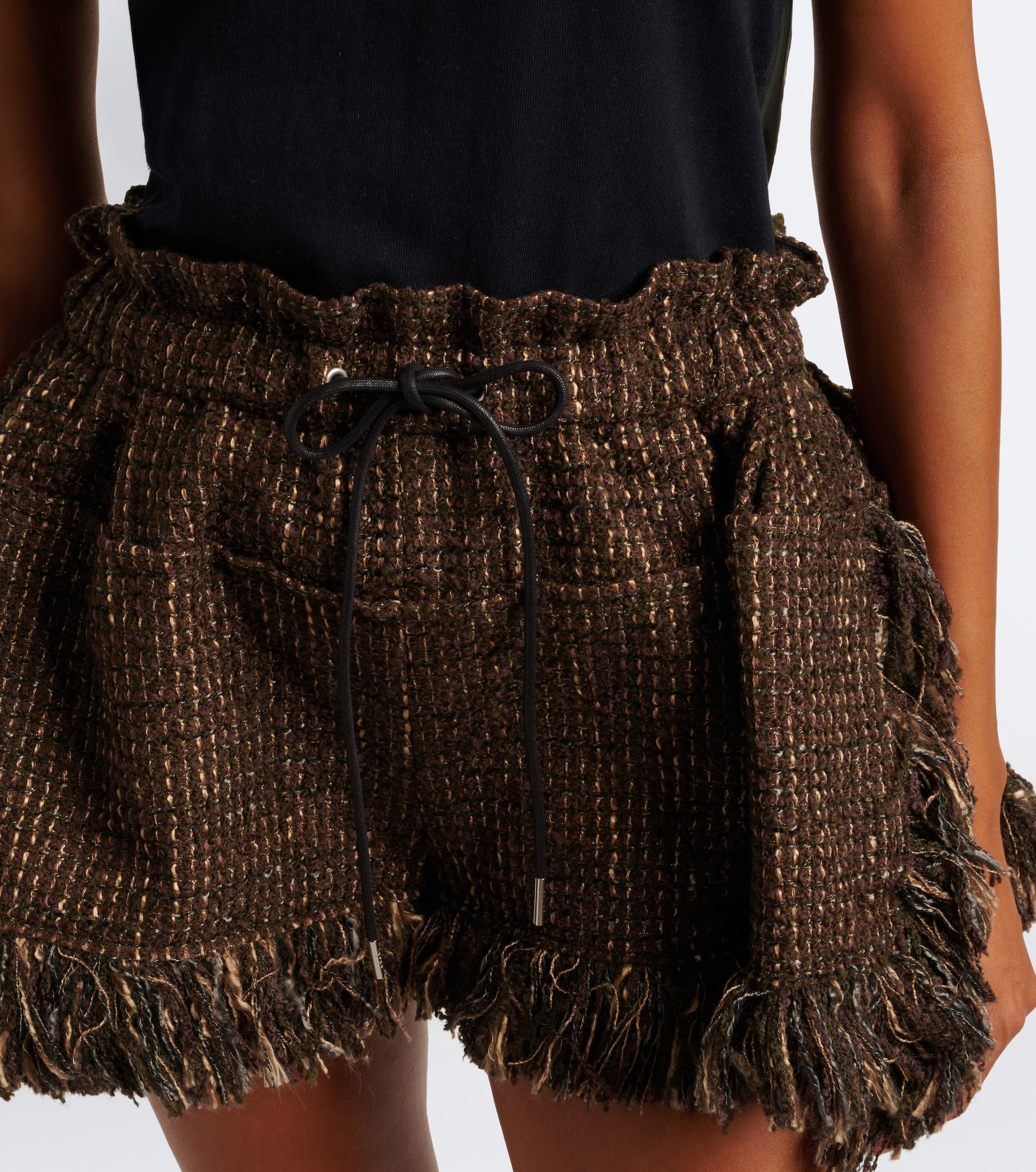 Sacai Sacai Fringed wool-blend tweed shorts