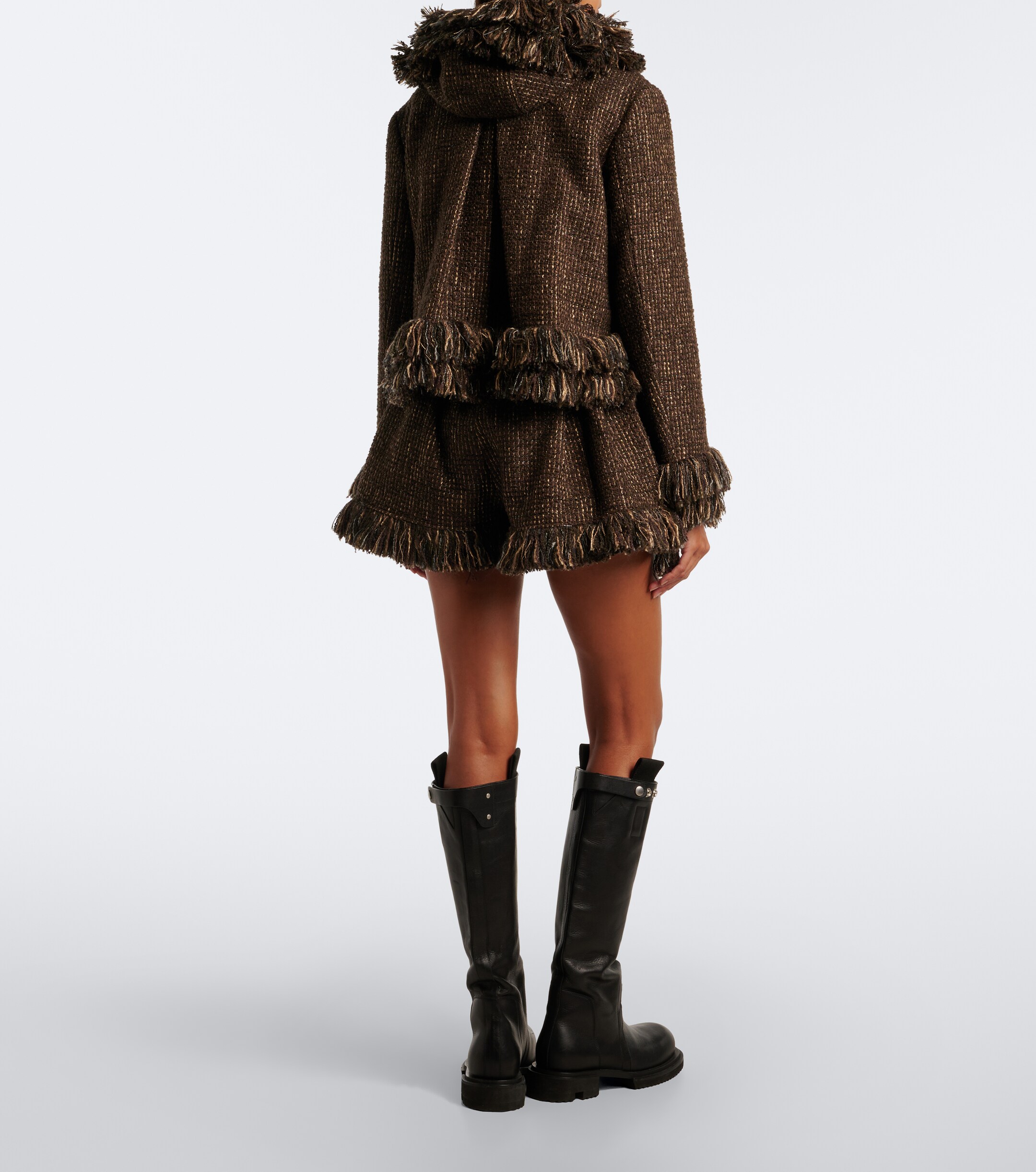 Sacai Sacai Fringed wool-blend tweed shorts