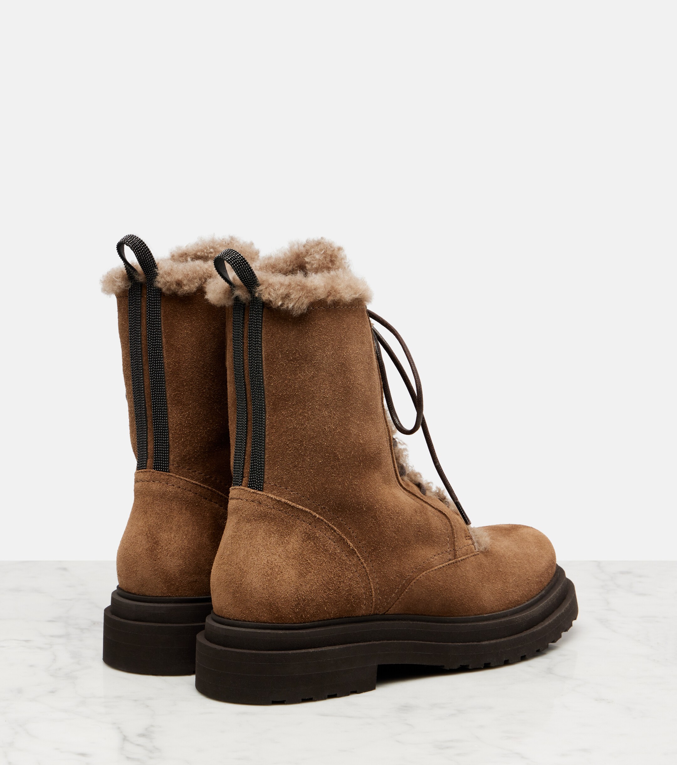 Brunello Cucinelli Monili shearling-lined suede combat boots