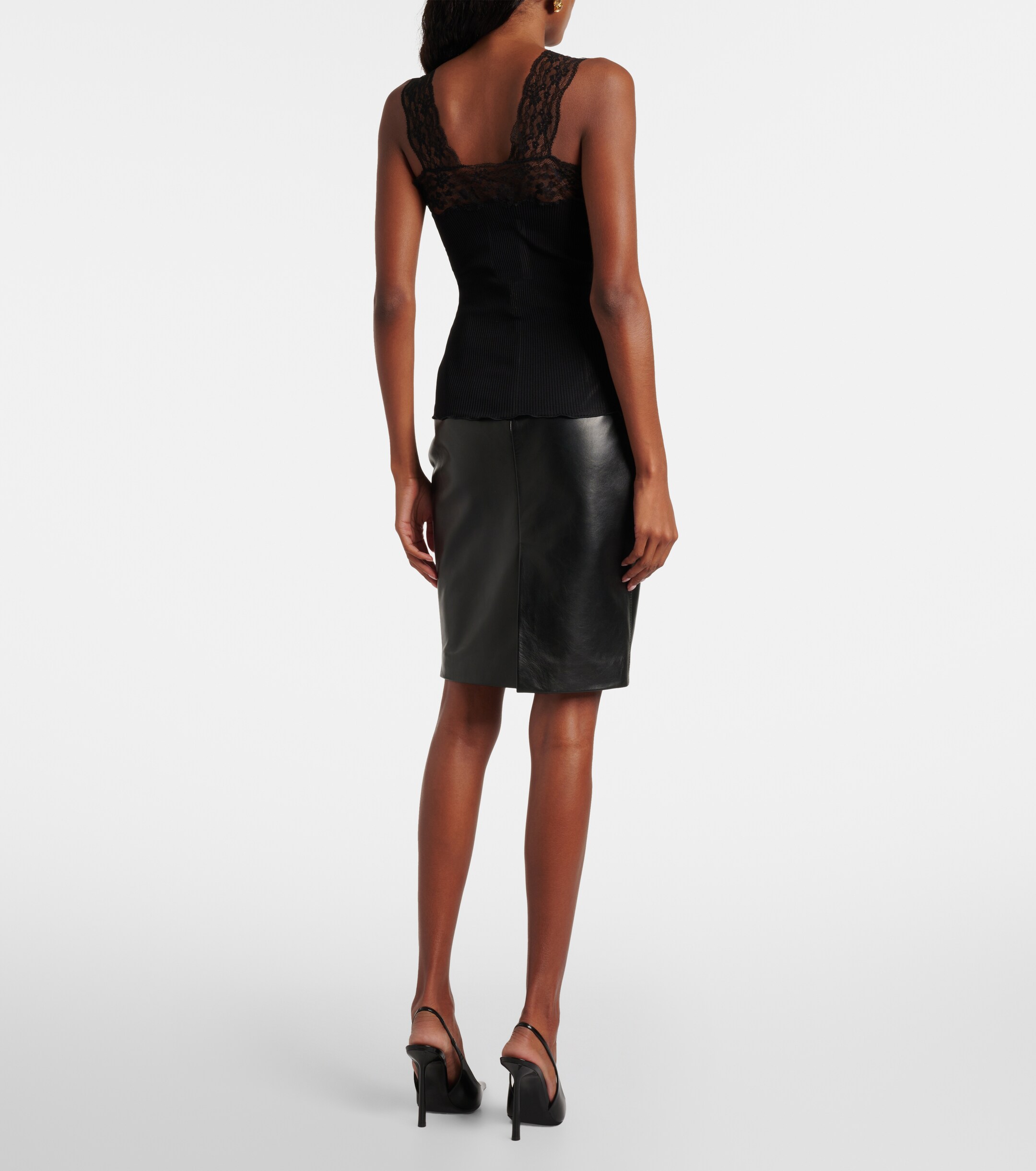 Saint Laurent Ribbed-knit silk-trimmed tank top