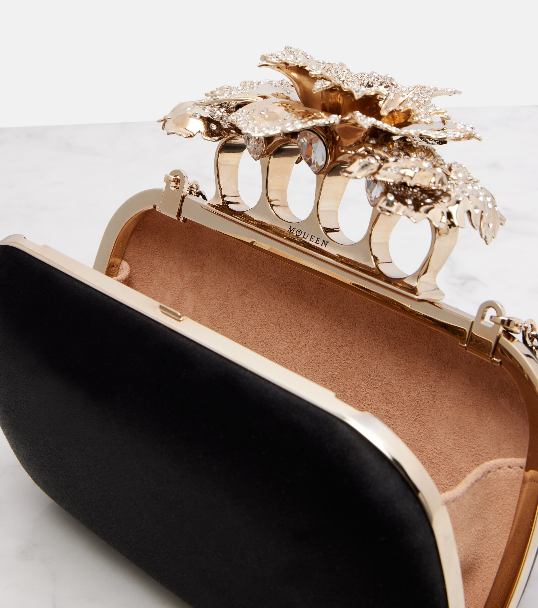 McQueen Carnation Knuckle satin clutch