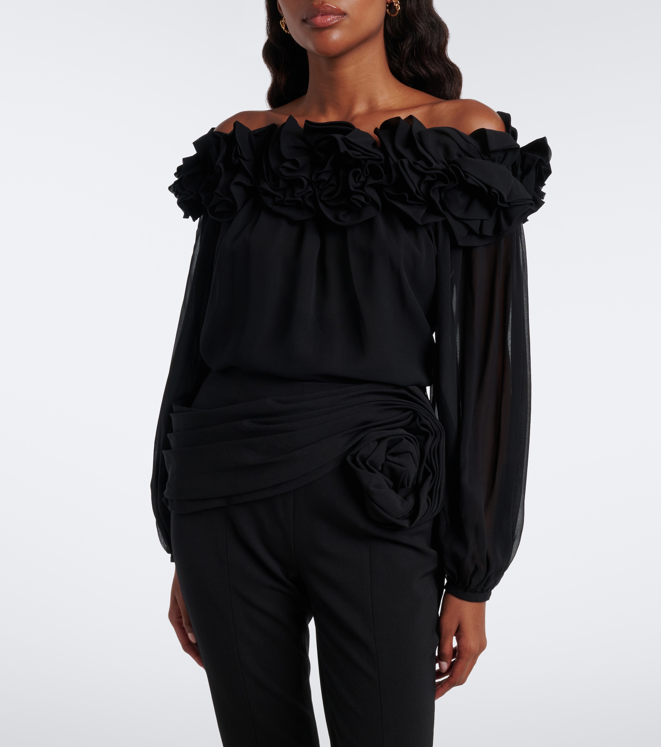 Carolina Herrera Carolina Herrera Floral-appliqué gathered silk top