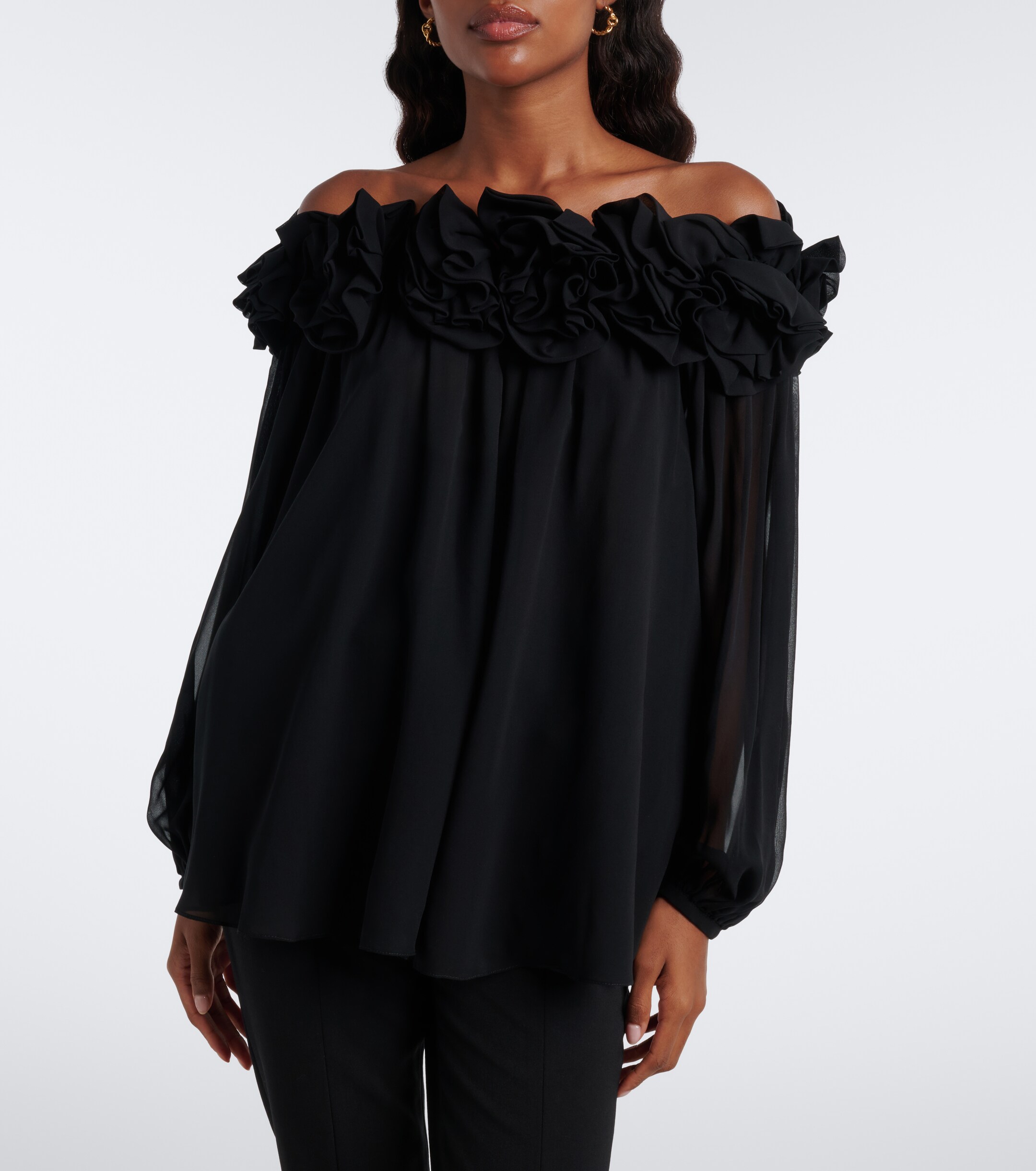 Carolina Herrera Carolina Herrera Floral-appliqué gathered silk top