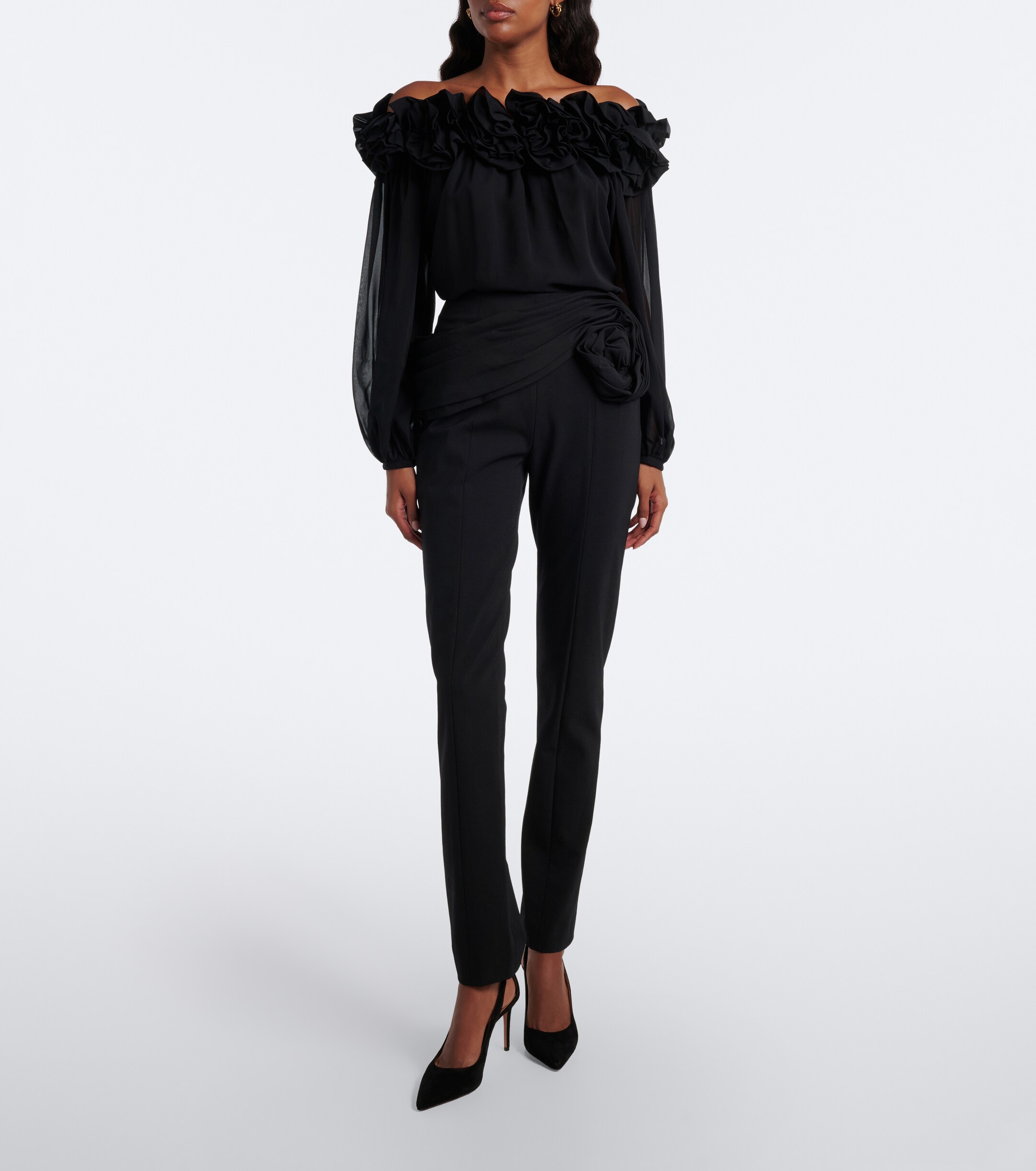 Carolina Herrera Carolina Herrera Floral-appliqué gathered silk top