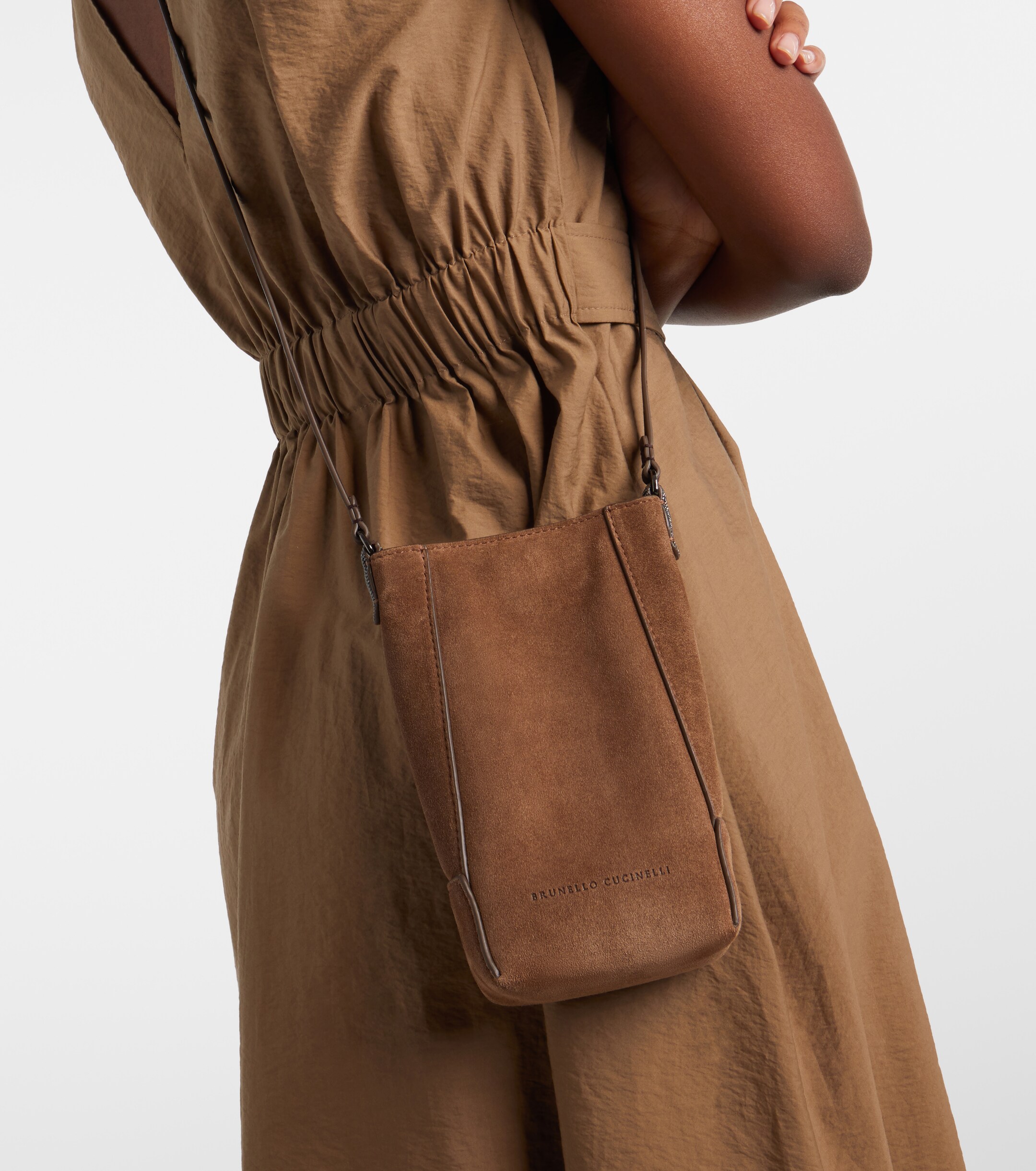 Brunello Cucinelli Duo Mini Monili suede phone pouch