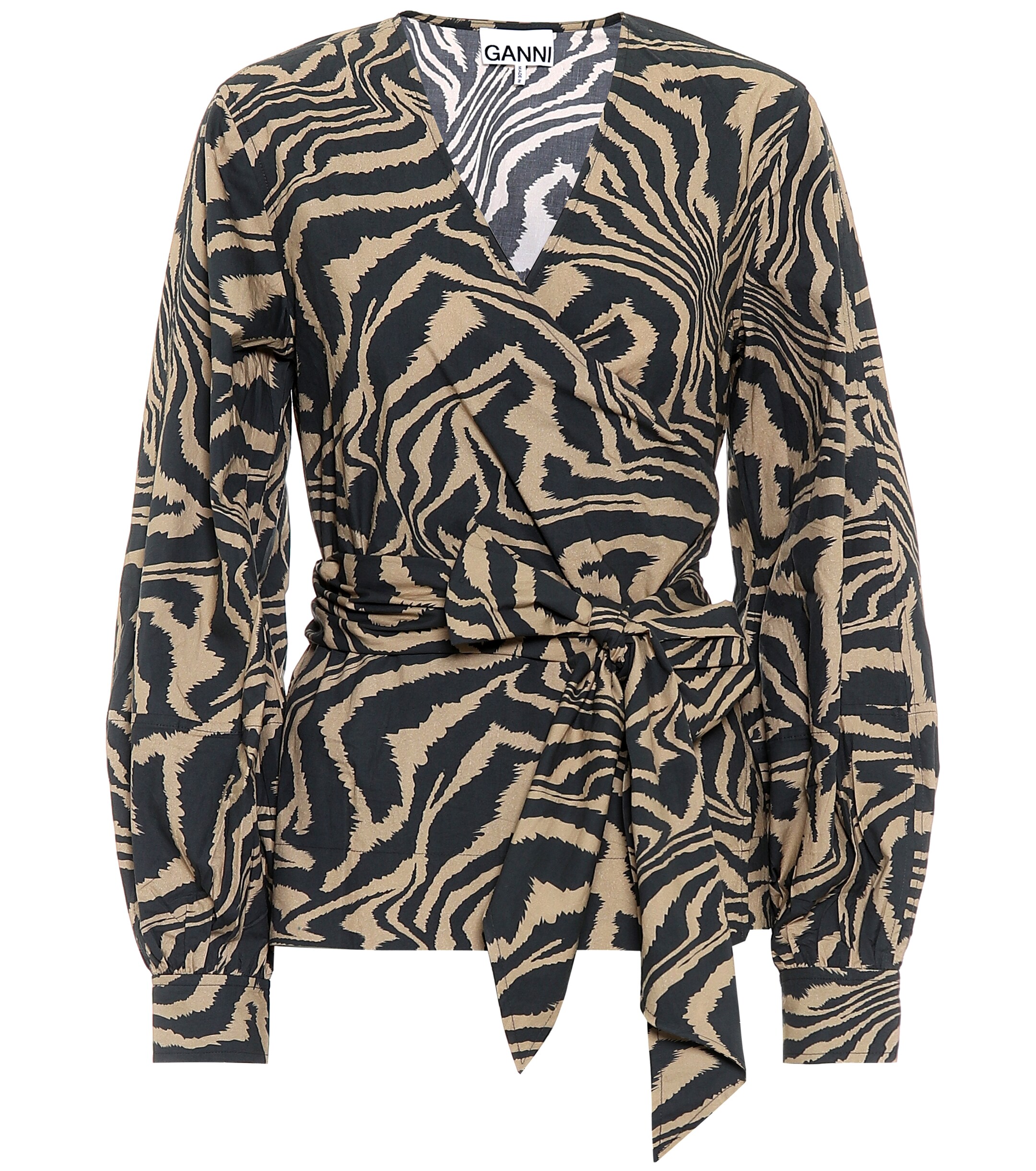 GANNI Zebra-print cotton-poplin top