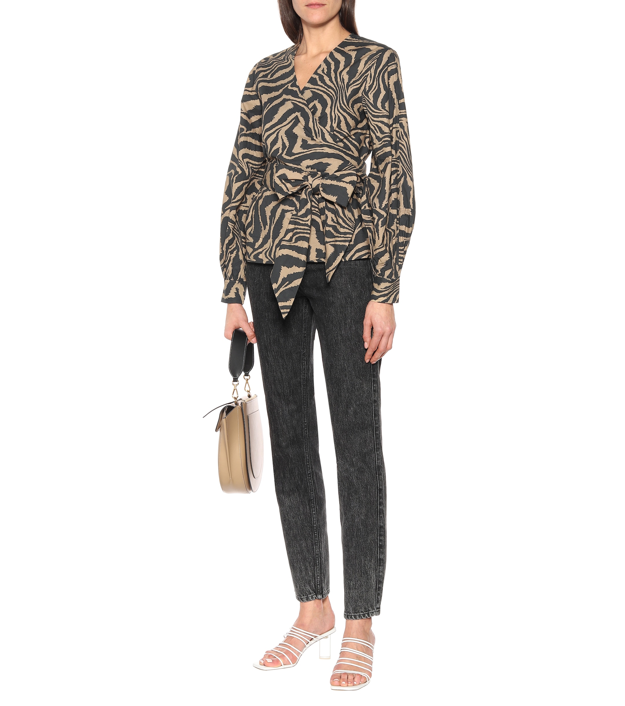 GANNI Zebra-print cotton-poplin top