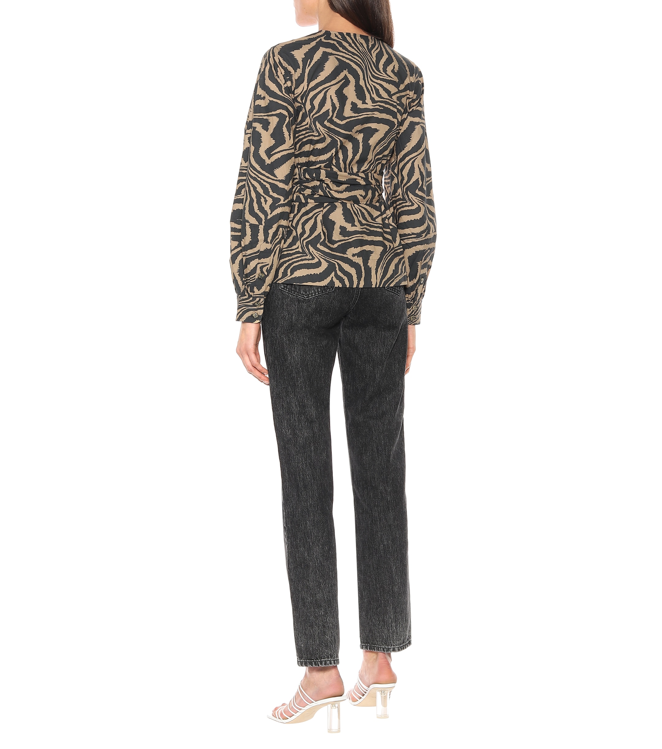 GANNI Zebra-print cotton-poplin top