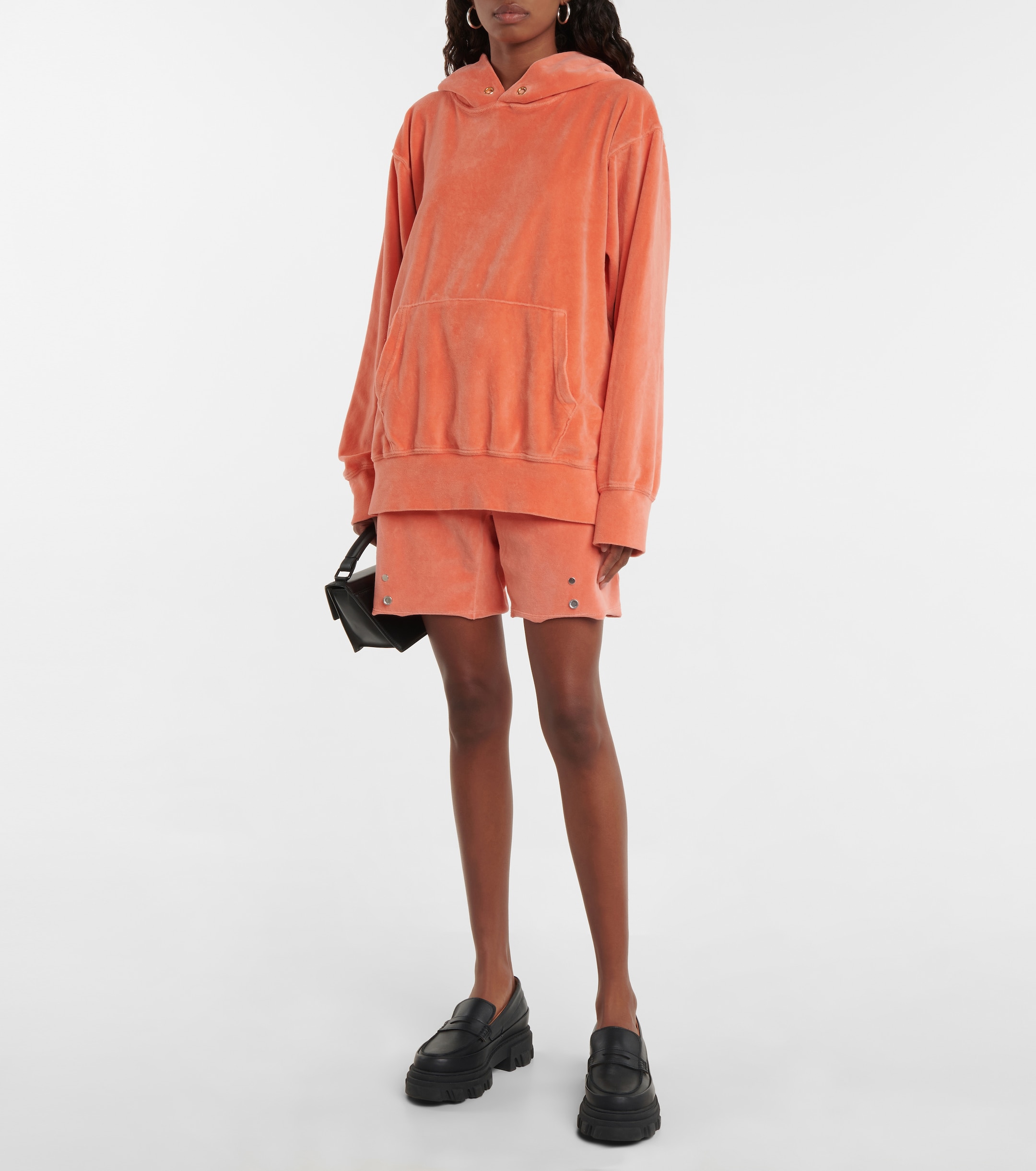 Les Tien Snap Front velour shorts