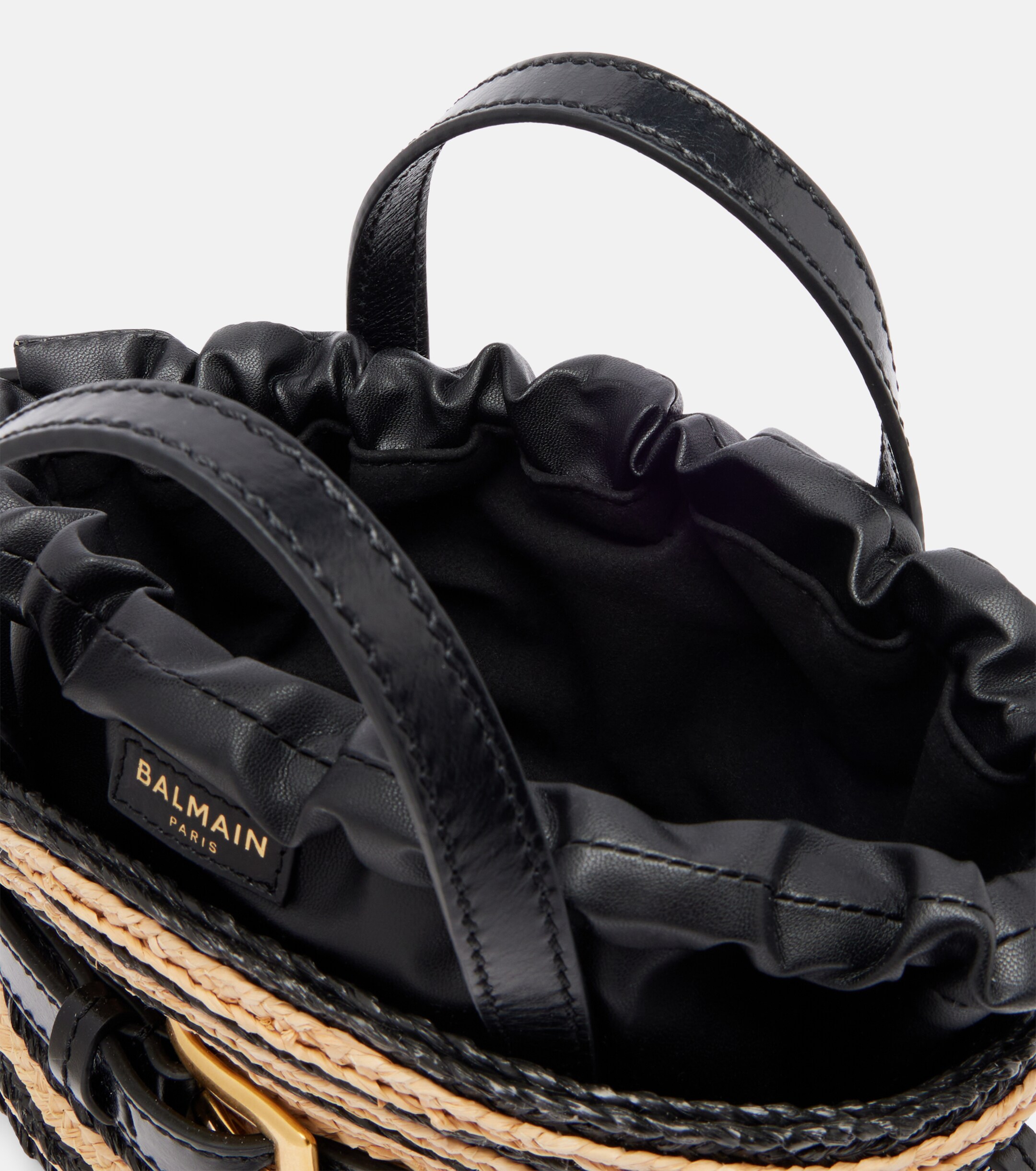 Balmain Raffia-effect striped top-handle bag