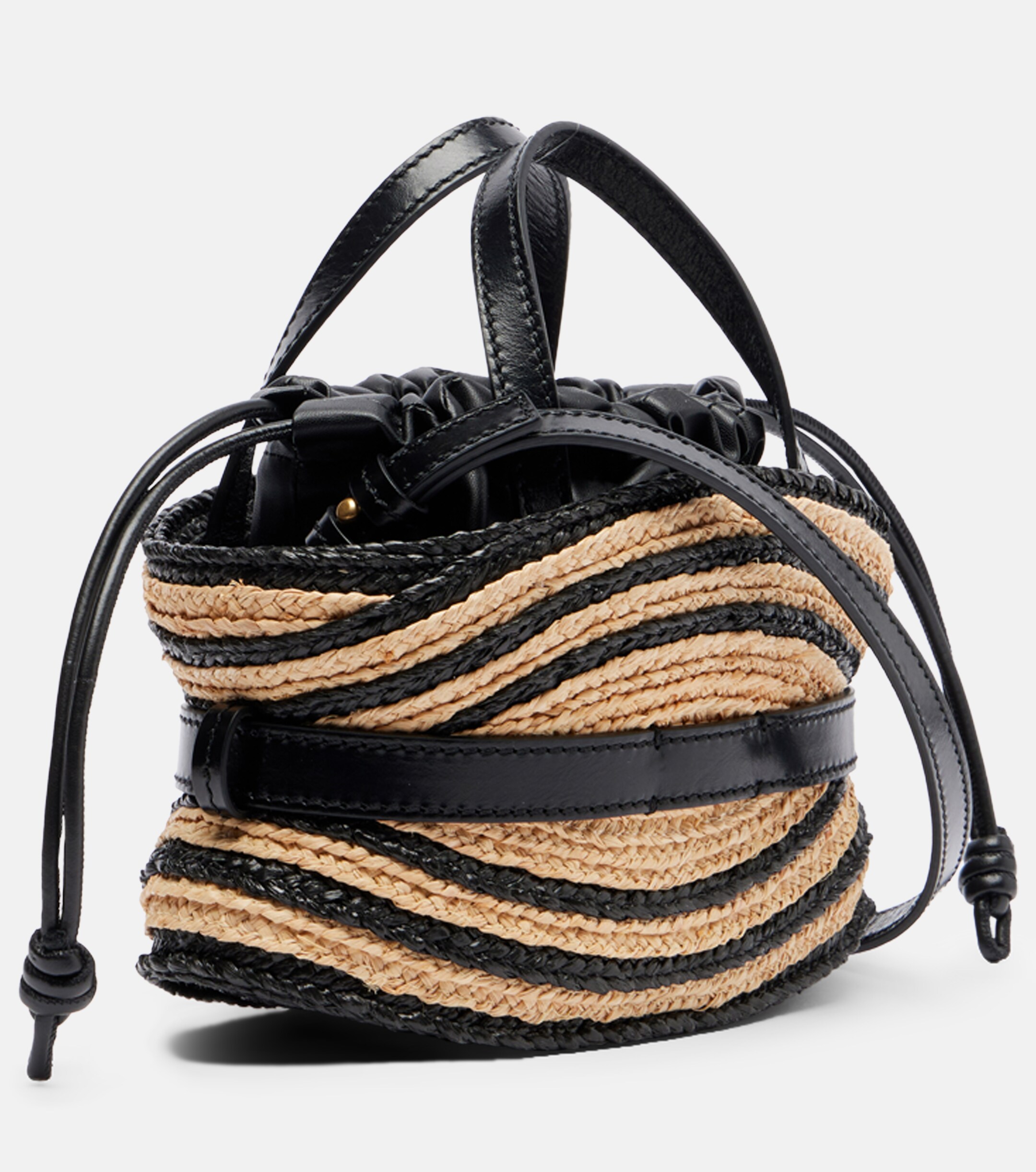 Balmain Raffia-effect striped top-handle bag