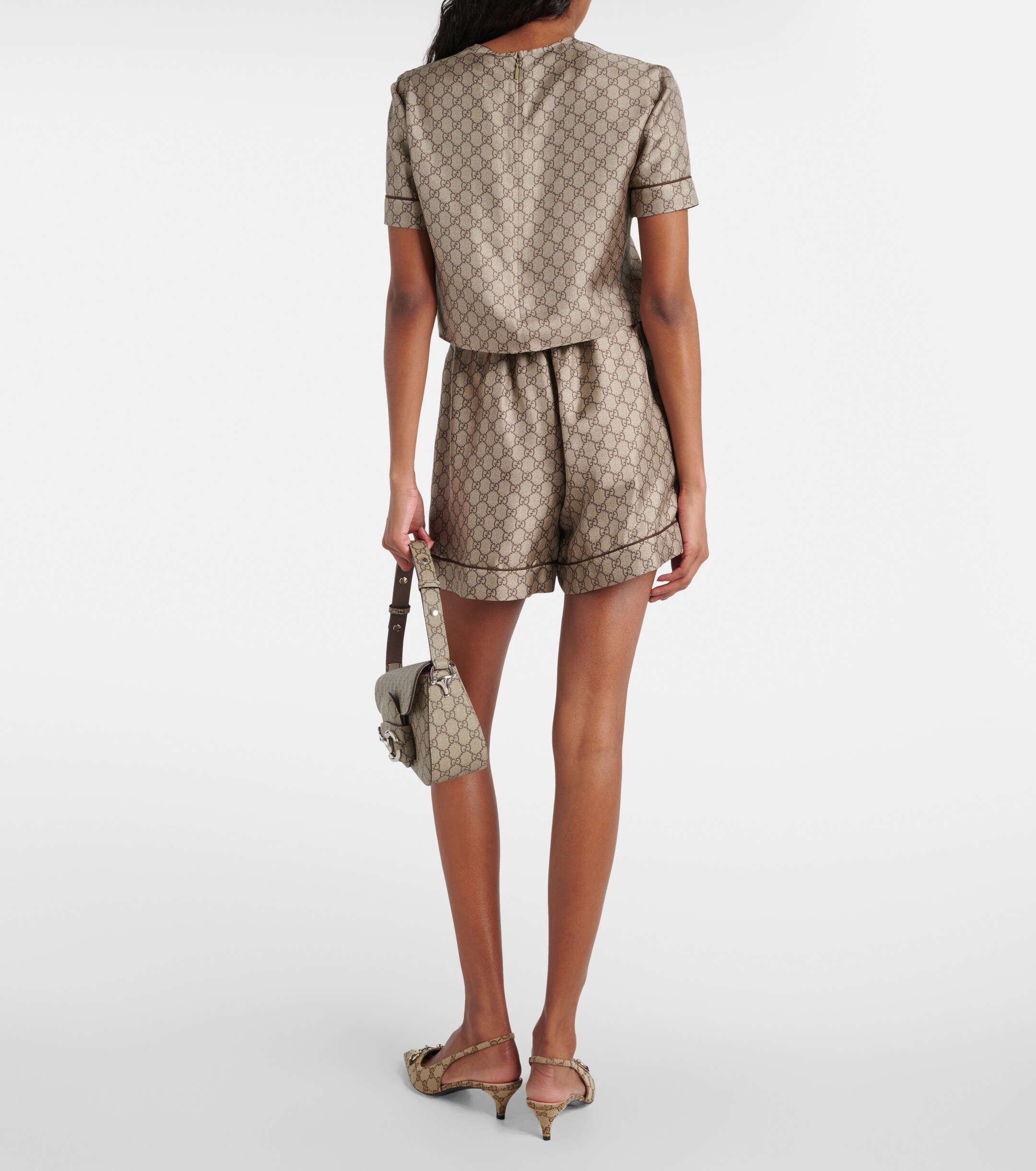 Gucci GG printed silk twill crop top