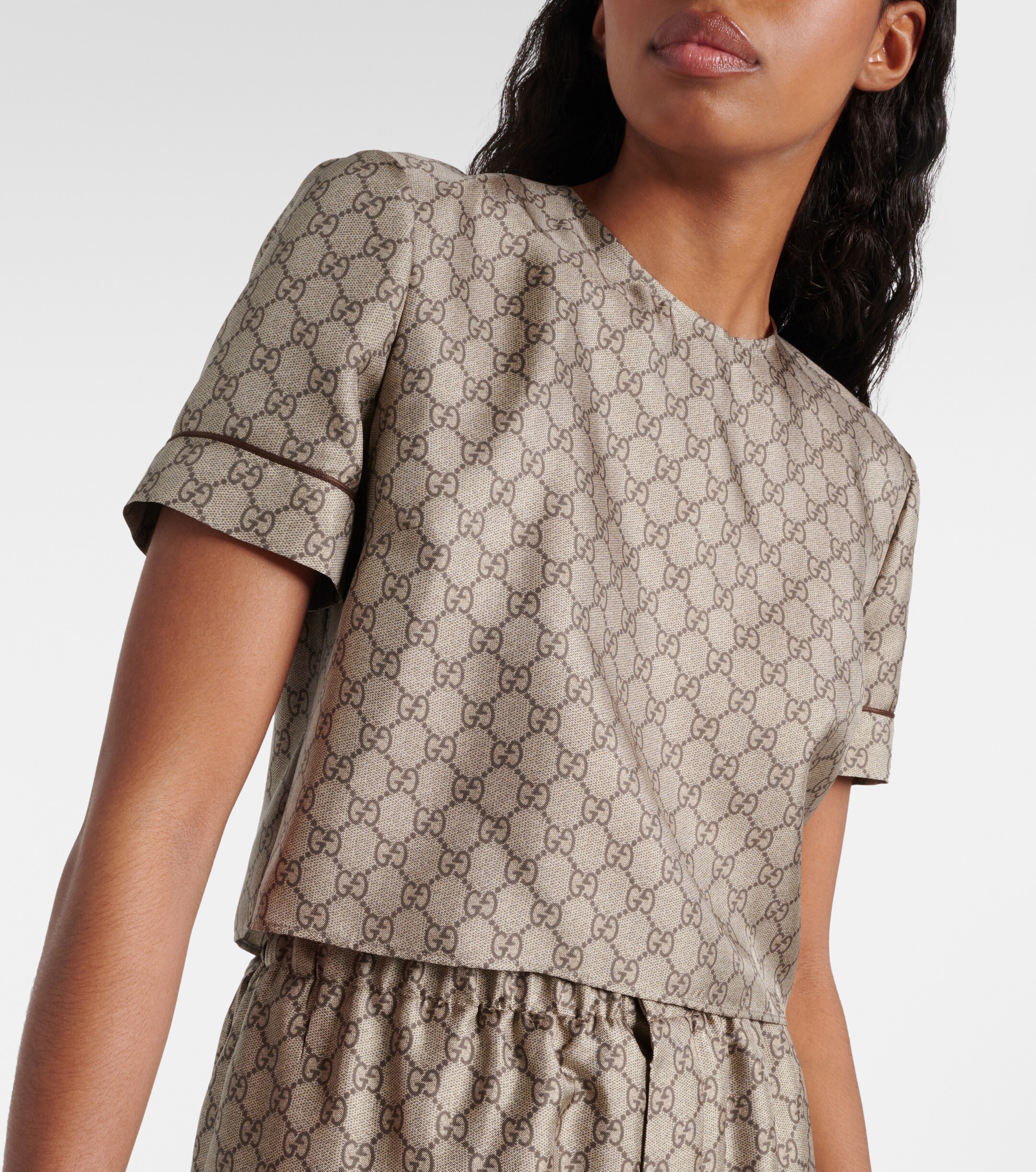 Gucci GG printed silk twill crop top