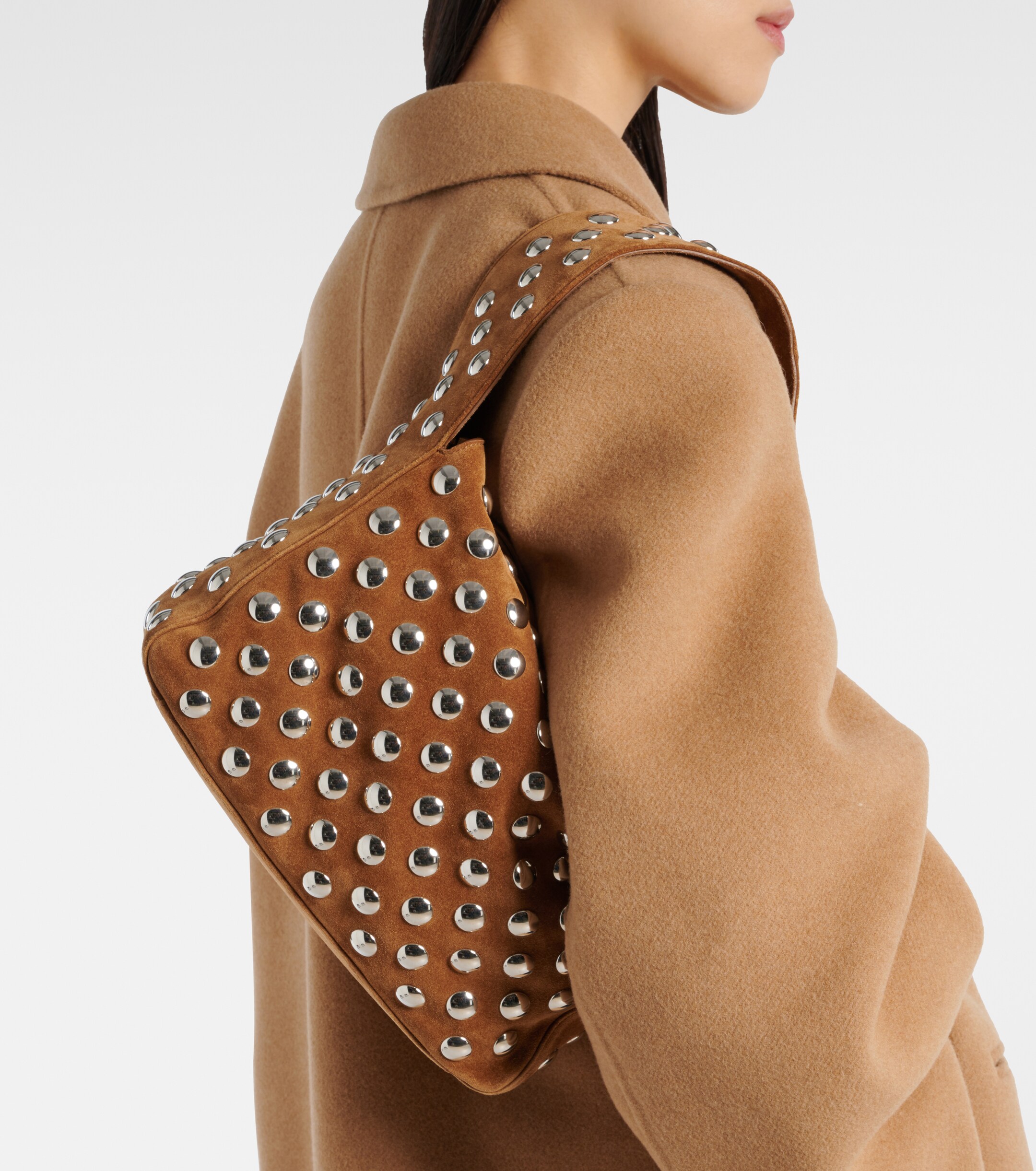 KHAITE Elena studded suede shoulder bag
