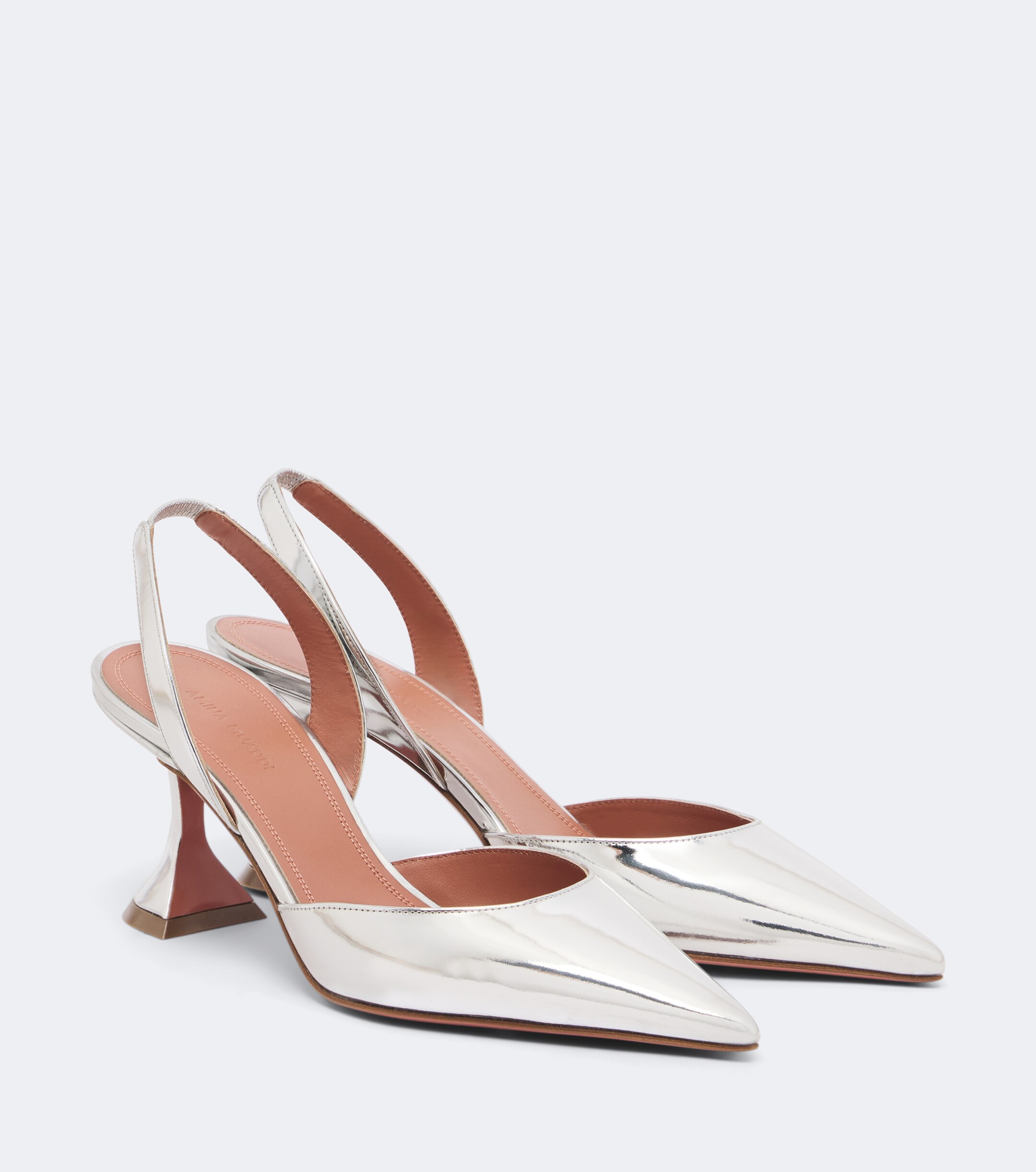 AMINA MUADDI Amina Muaddi Holli mirrored leather slingback pumps