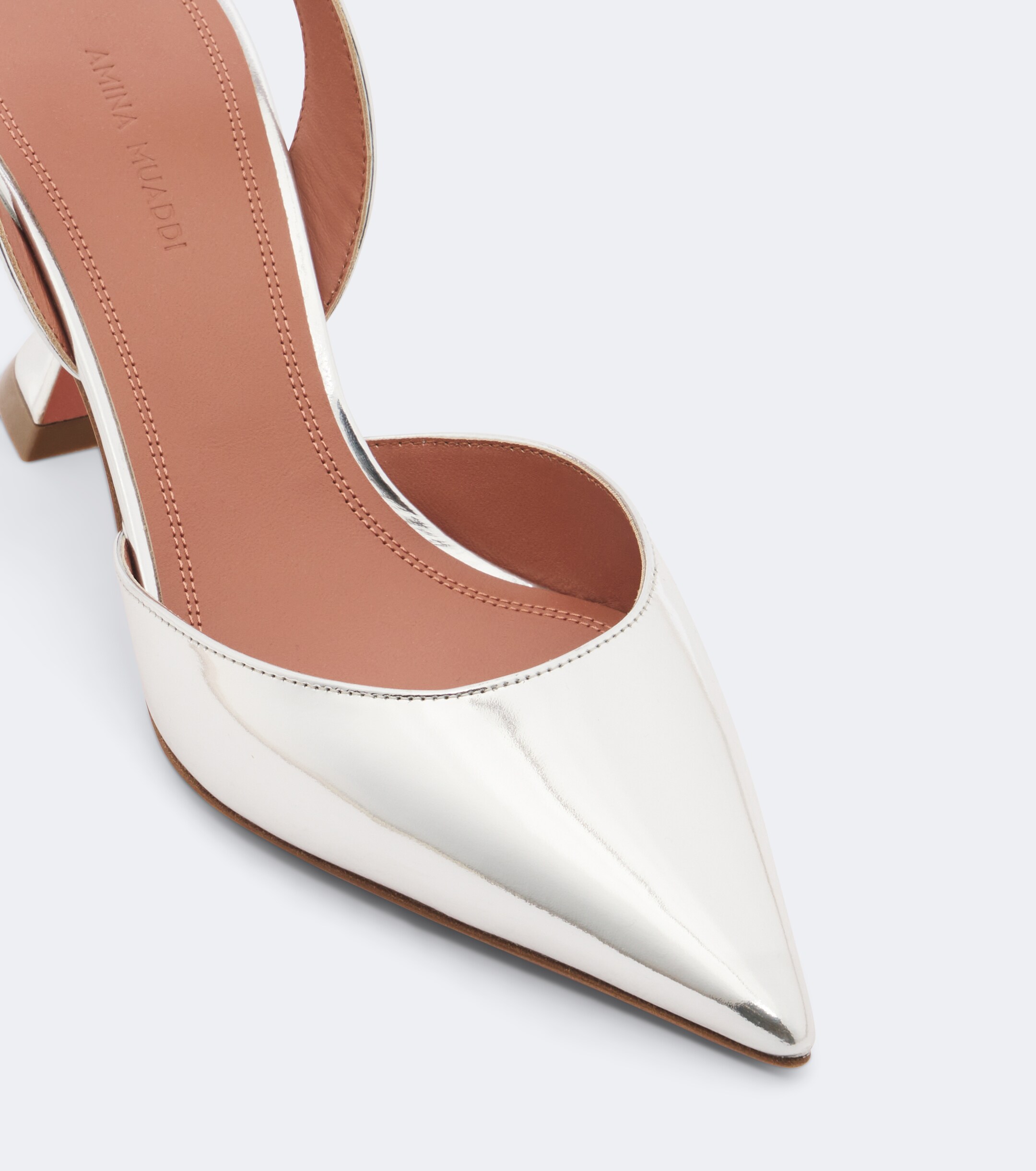 AMINA MUADDI Amina Muaddi Holli mirrored leather slingback pumps
