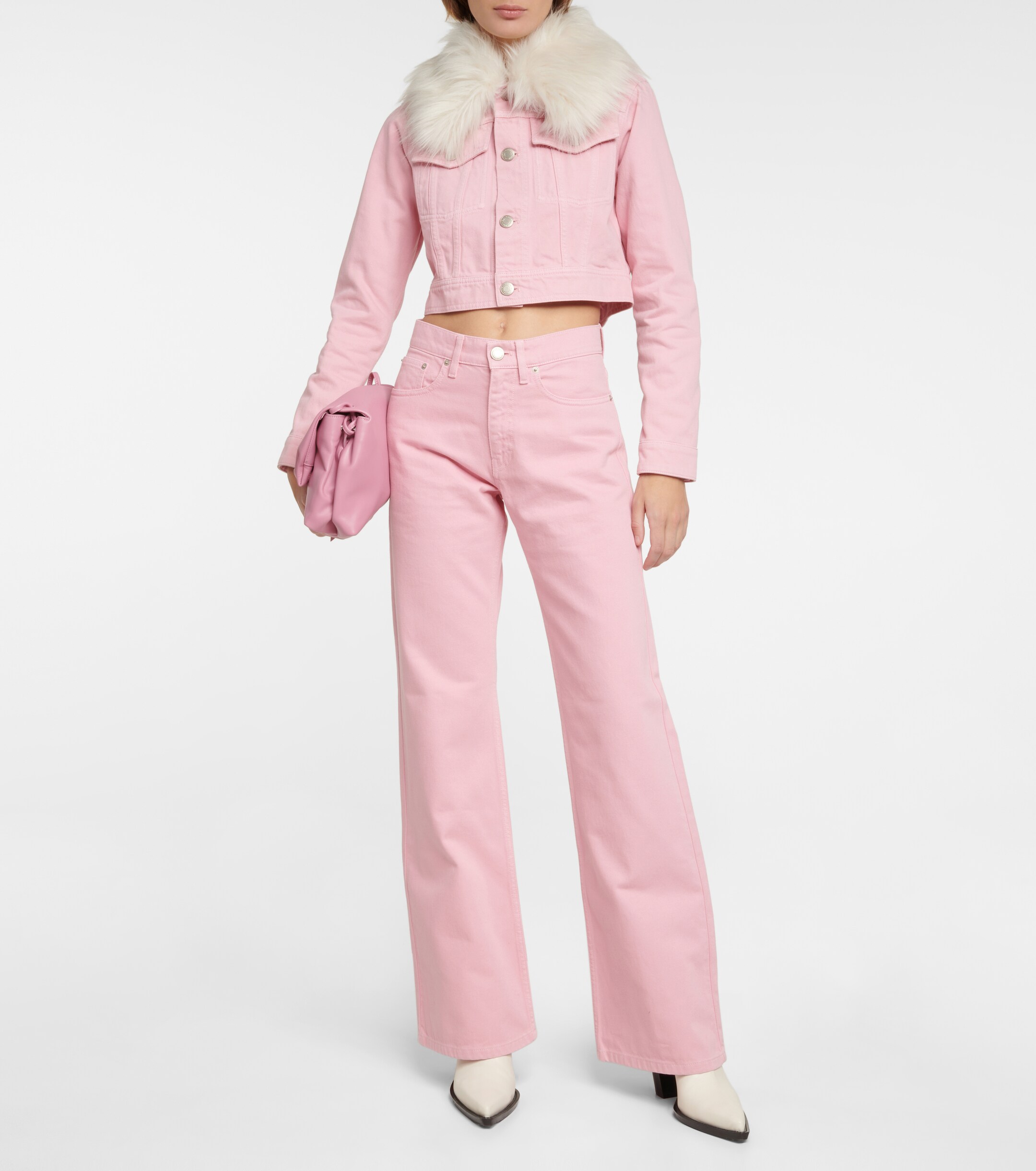 Ami Paris - Faux fur-trimmed denim jacket | Plush