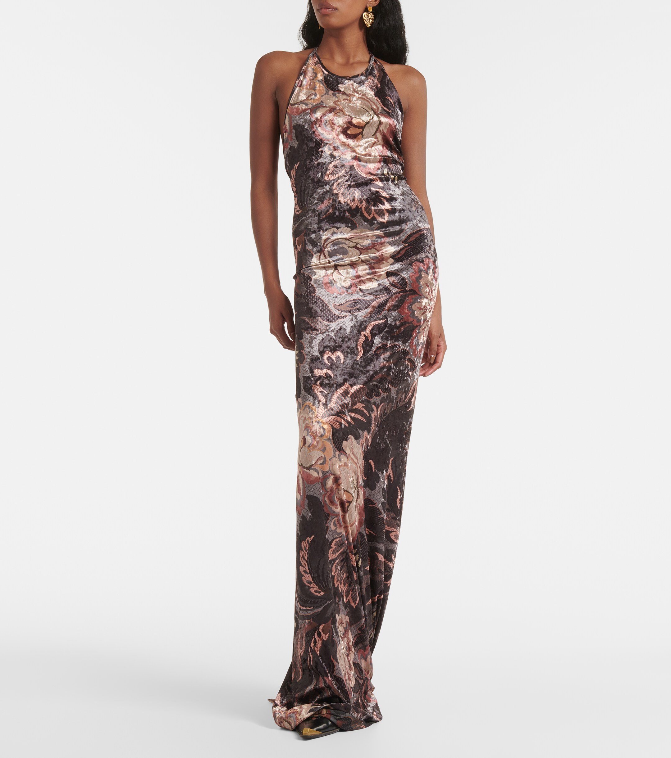 Etro Floral halterneck velvet gown