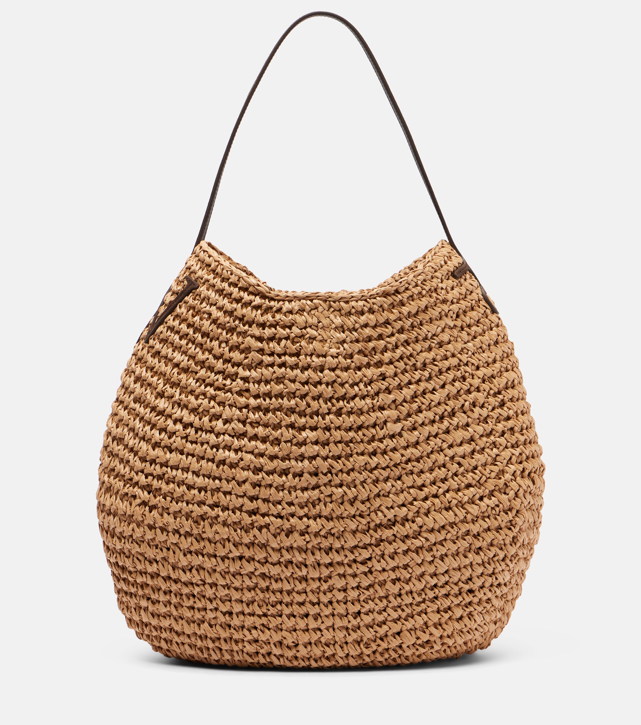 Jw Anderson Bulb XL leather-trimmed raffia shoulder bag