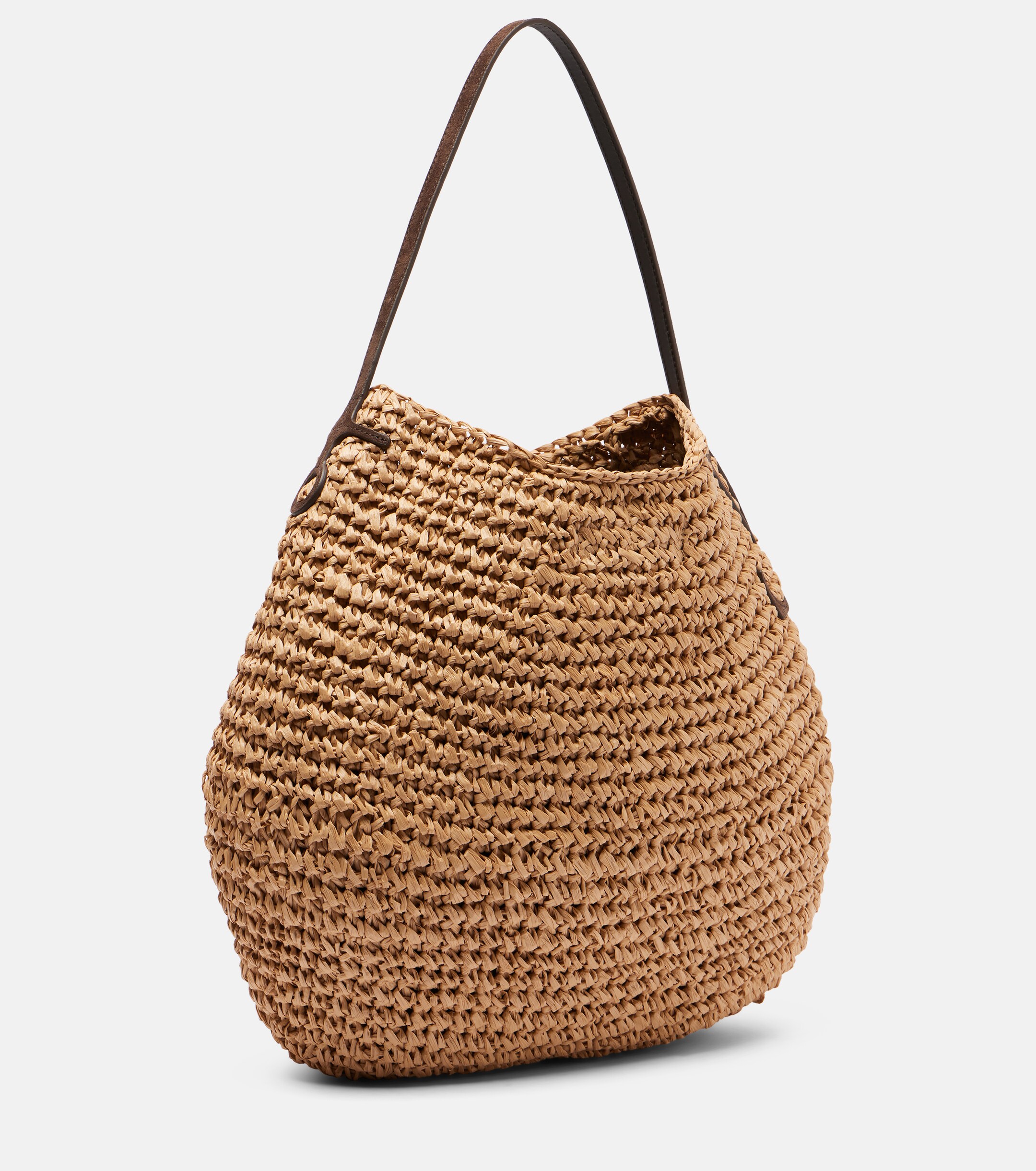 Jw Anderson Bulb XL leather-trimmed raffia shoulder bag