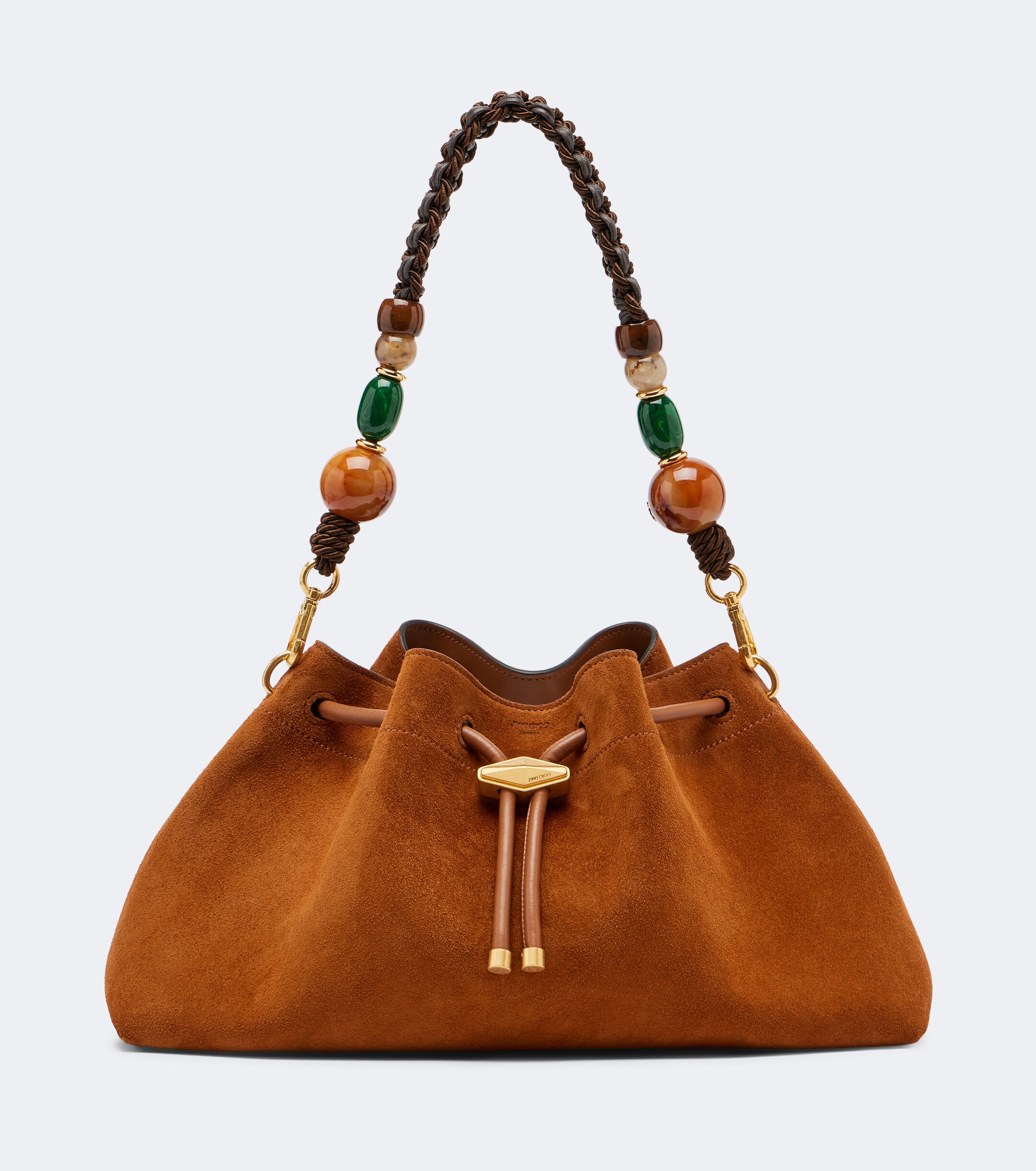 JIMMY CHOO Cinch Medium beaded suede bucket bag