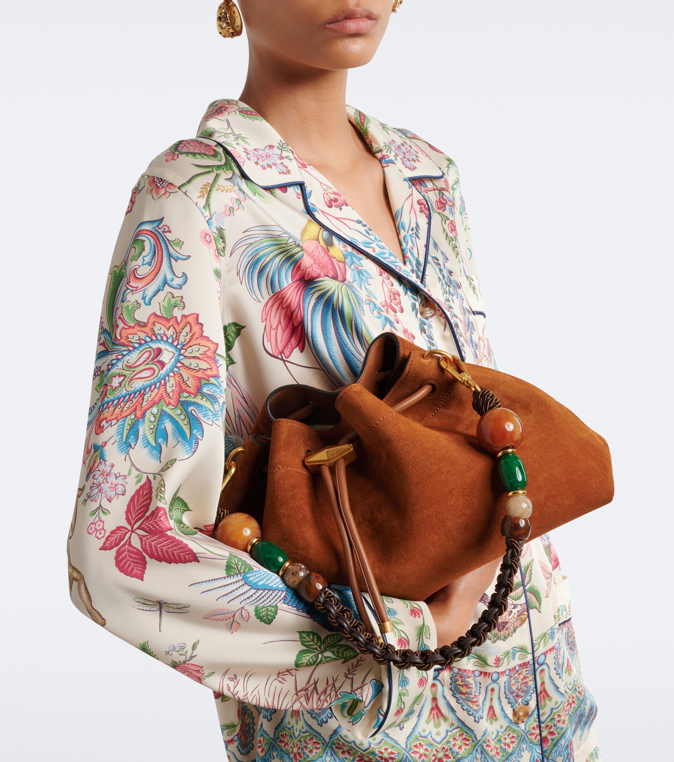 JIMMY CHOO Cinch Medium beaded suede bucket bag