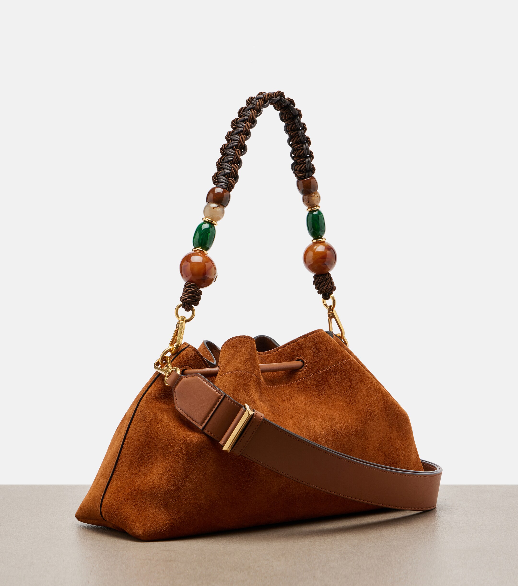 JIMMY CHOO Cinch Medium beaded suede bucket bag