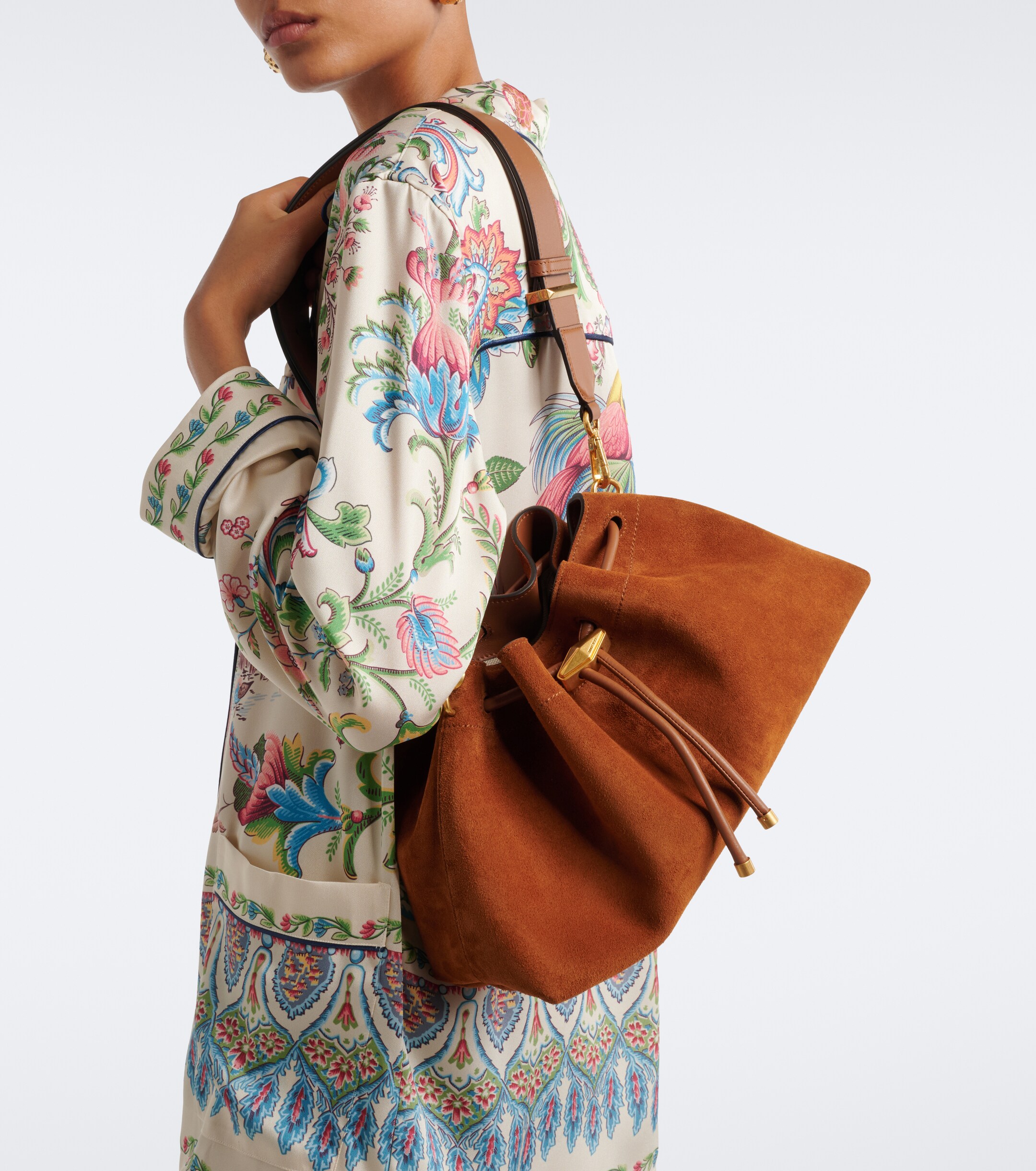 JIMMY CHOO Cinch Medium beaded suede bucket bag