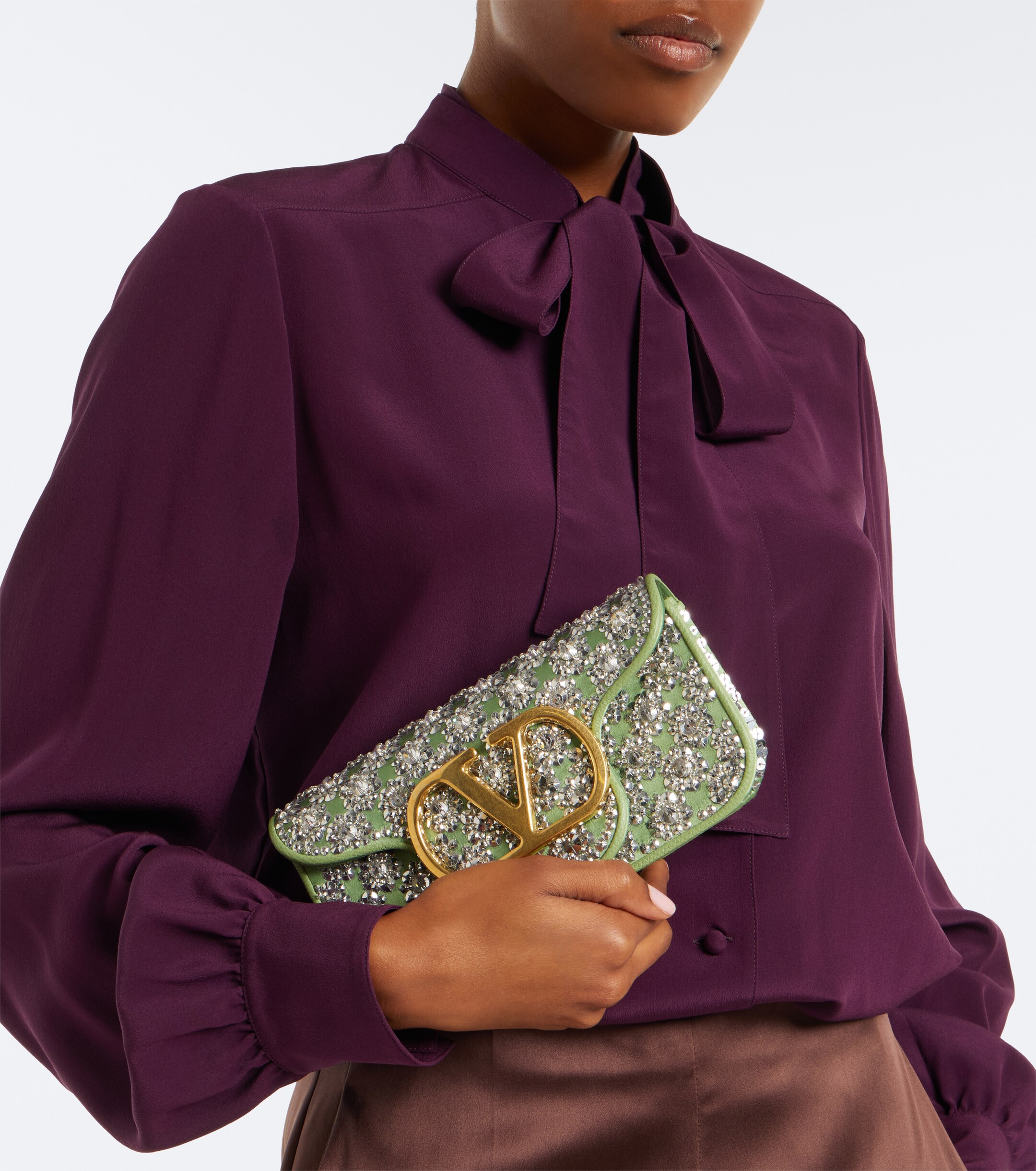 Valentino Garavani Locò Small embellished satin shoulder bag thumbnail