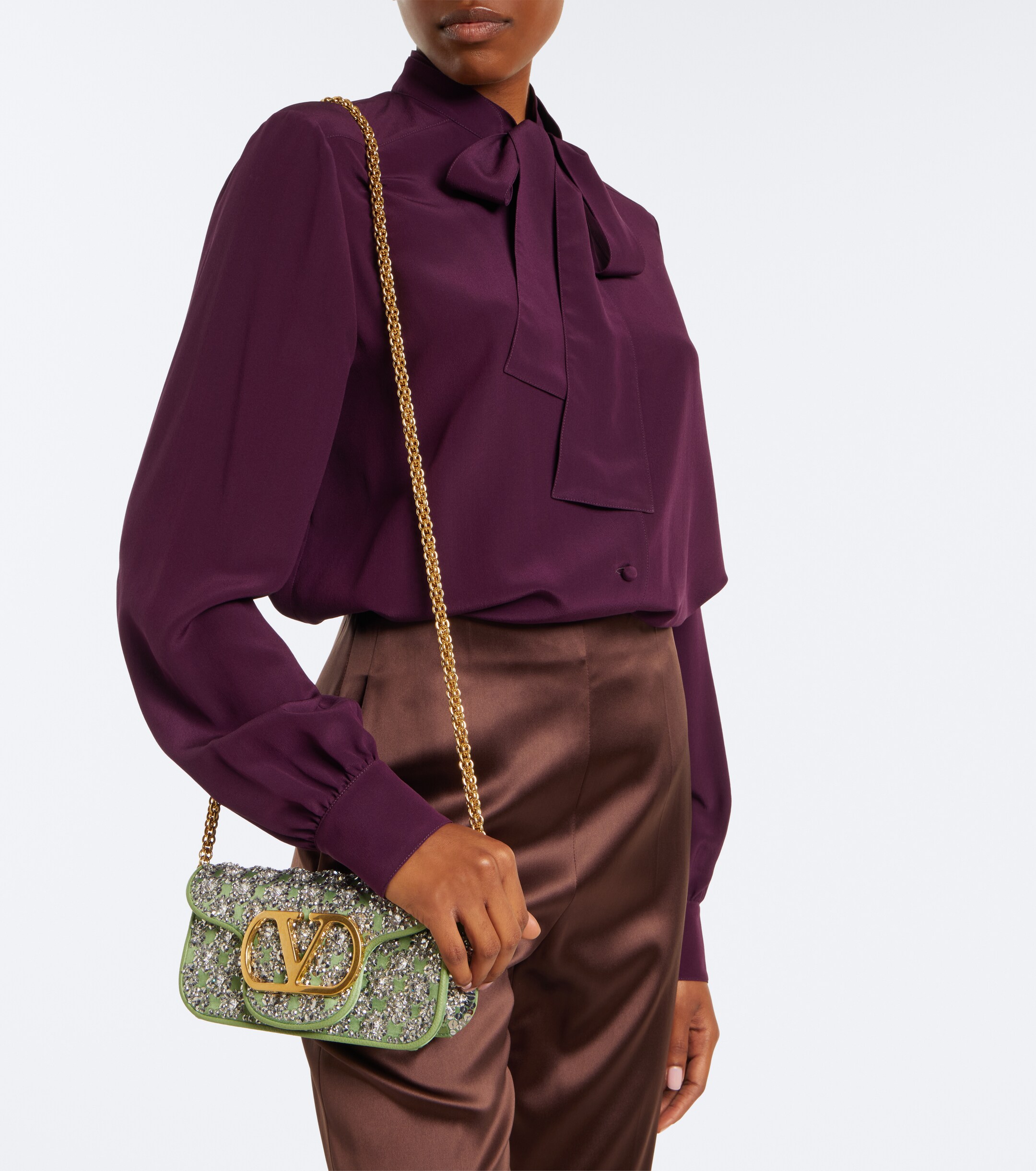 Valentino Garavani Locò Small embellished satin shoulder bag thumbnail