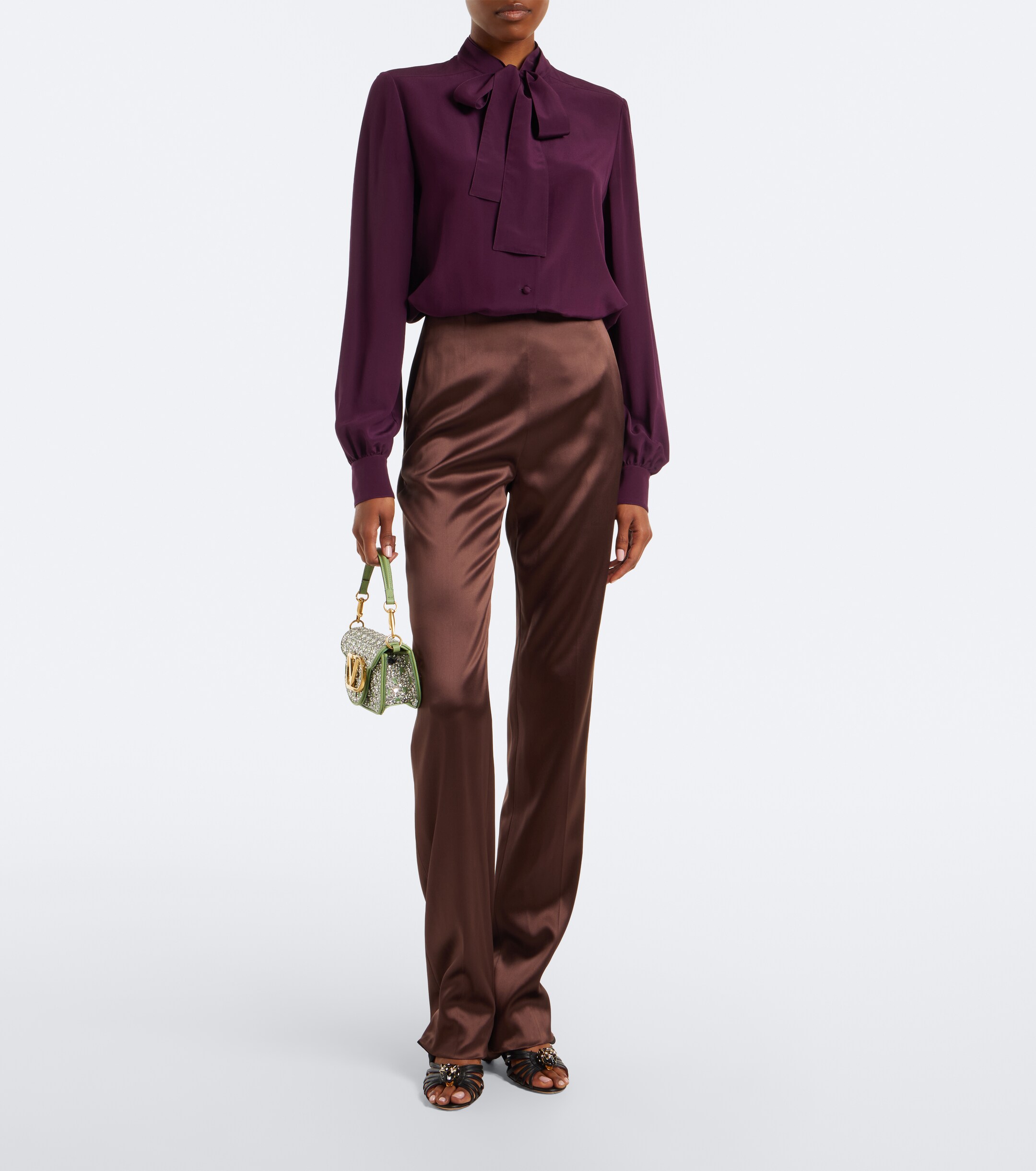 Valentino Garavani Locò Small embellished satin shoulder bag thumbnail