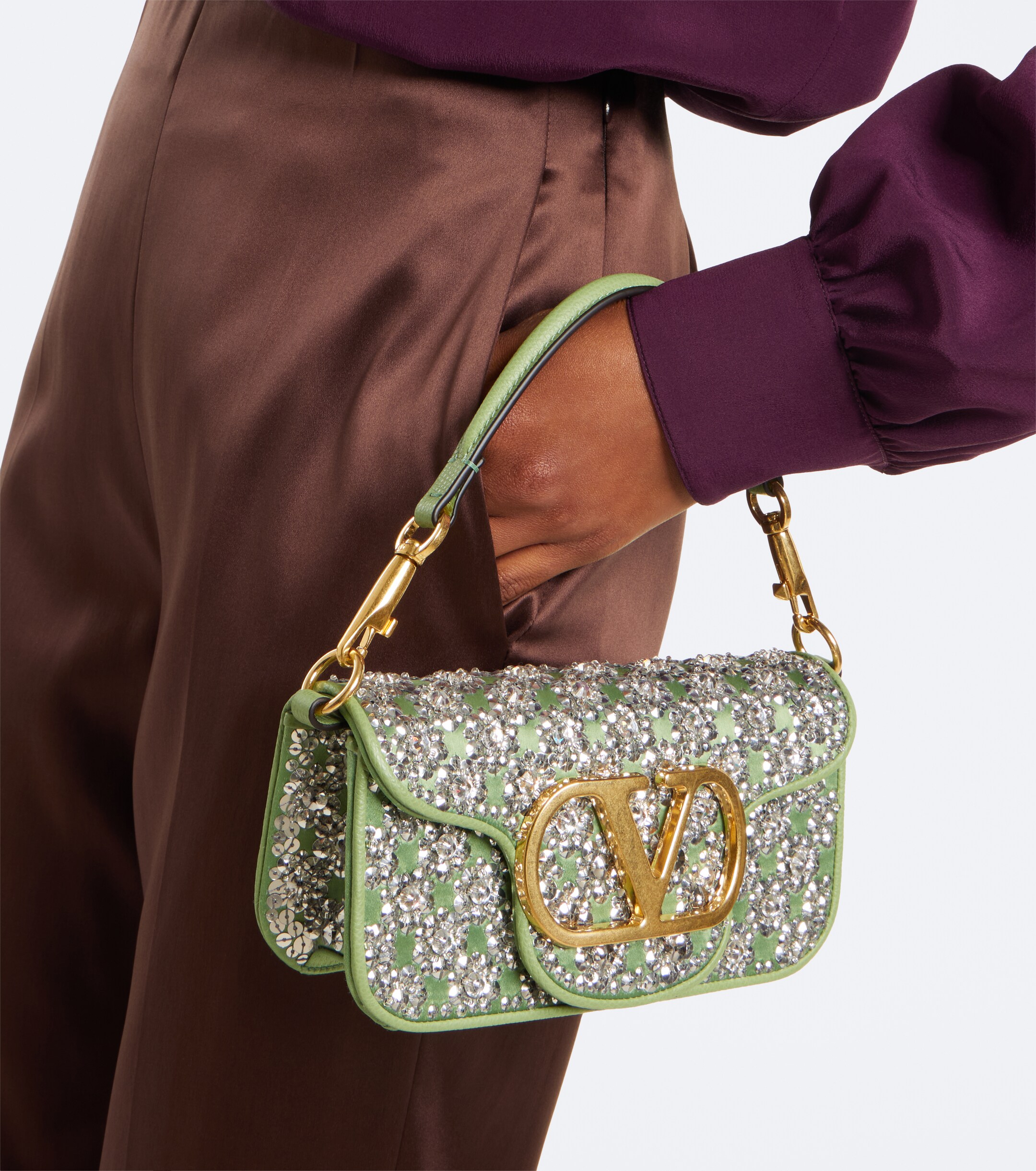 Valentino Garavani Locò Small embellished satin shoulder bag thumbnail