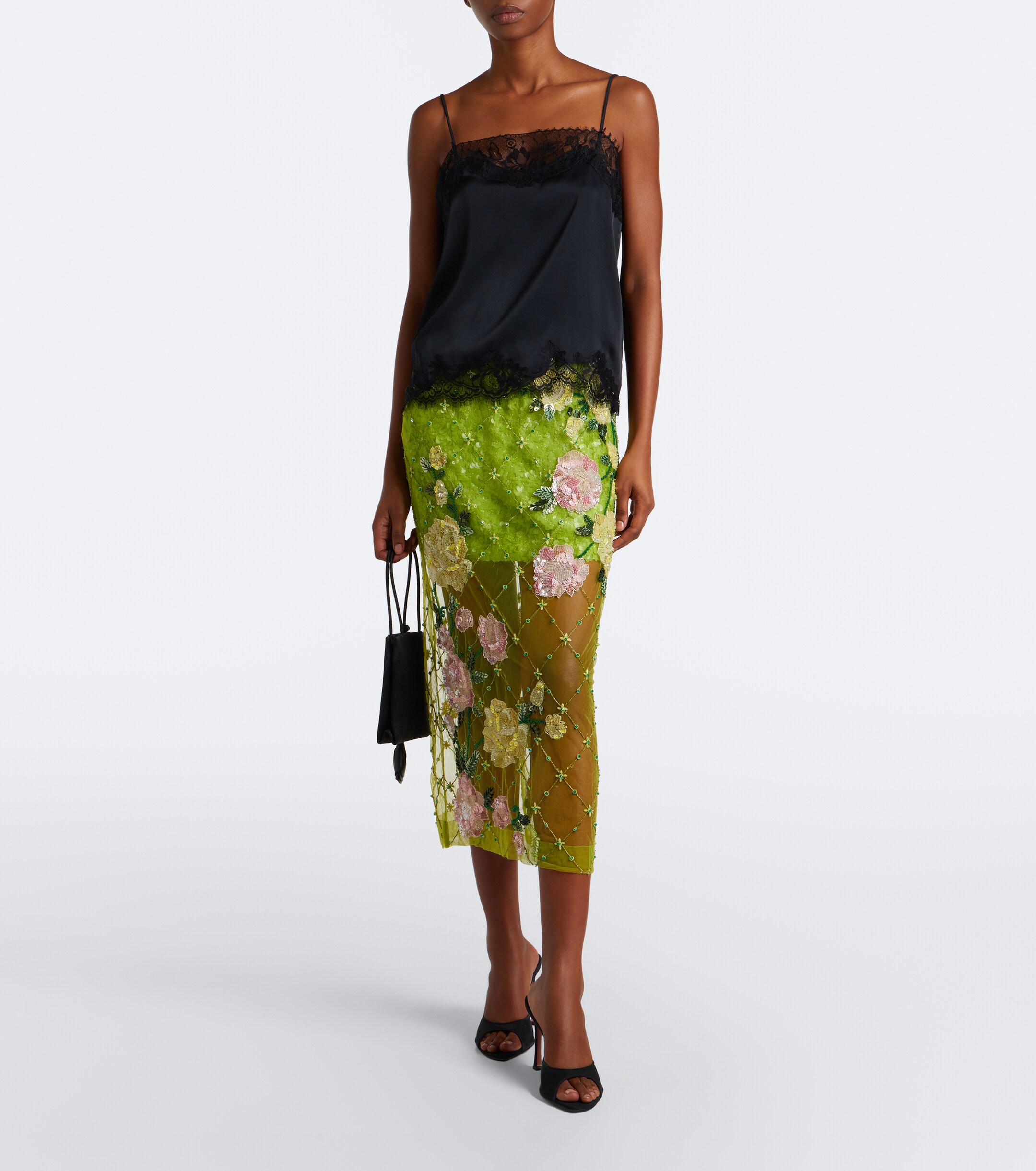 LA FUORI Là Fuori Rose Geo Garden embellished midi skirt