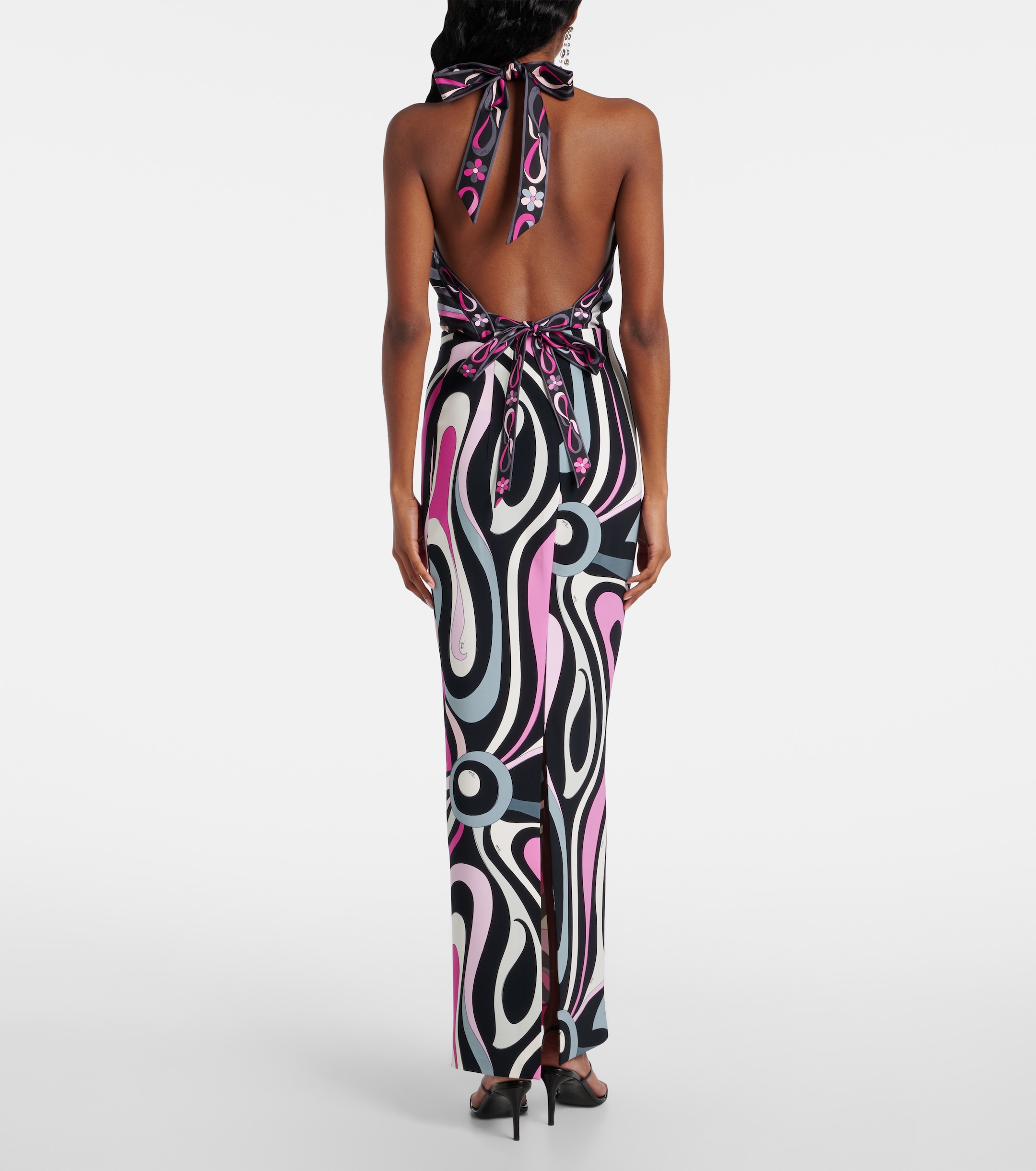 pucci marmo halterneck satin jersey maxi dress - high-rise skirt organza v-neck dress