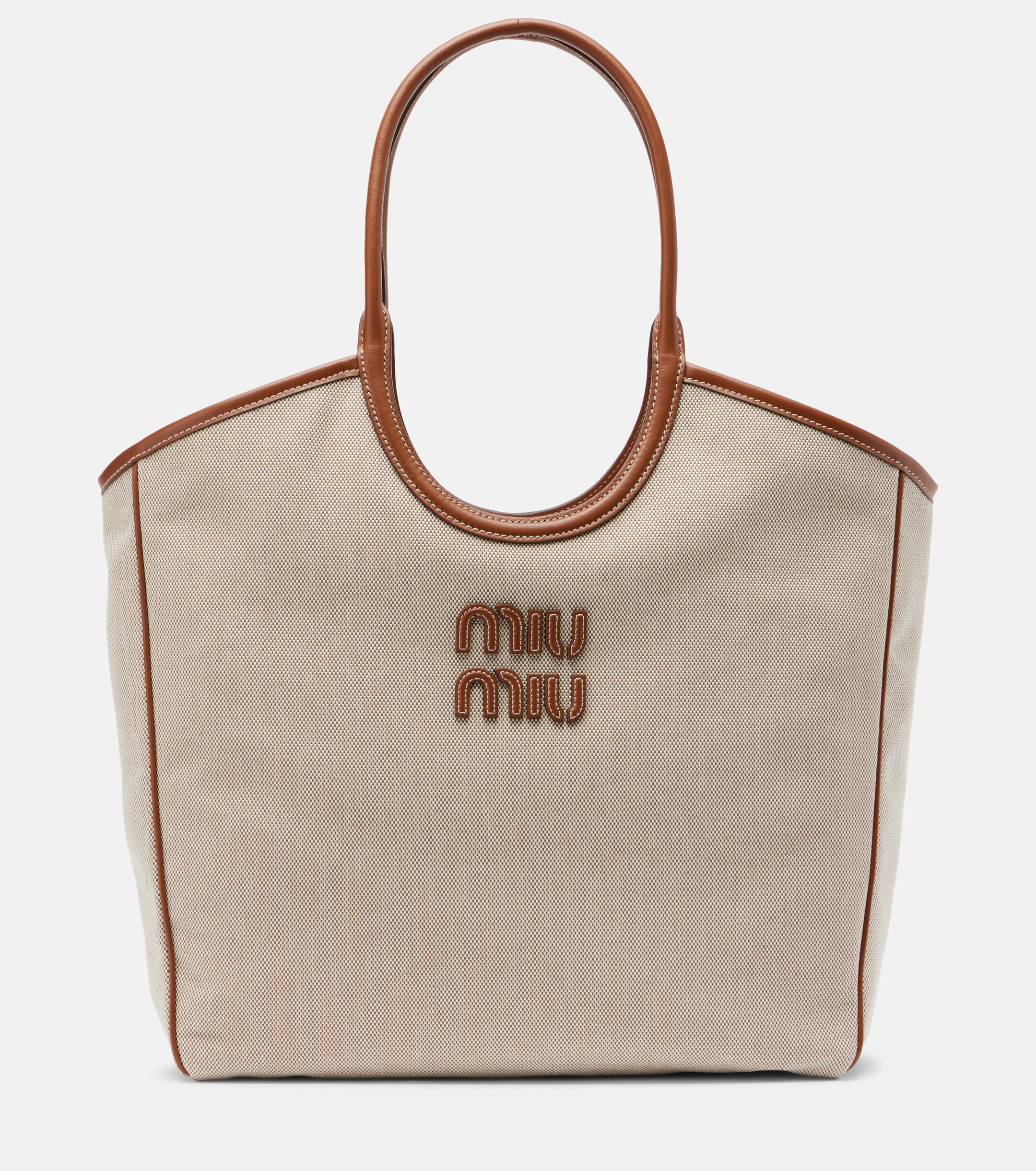 Miu Miu Ivy leather-trimmed canvas shopper