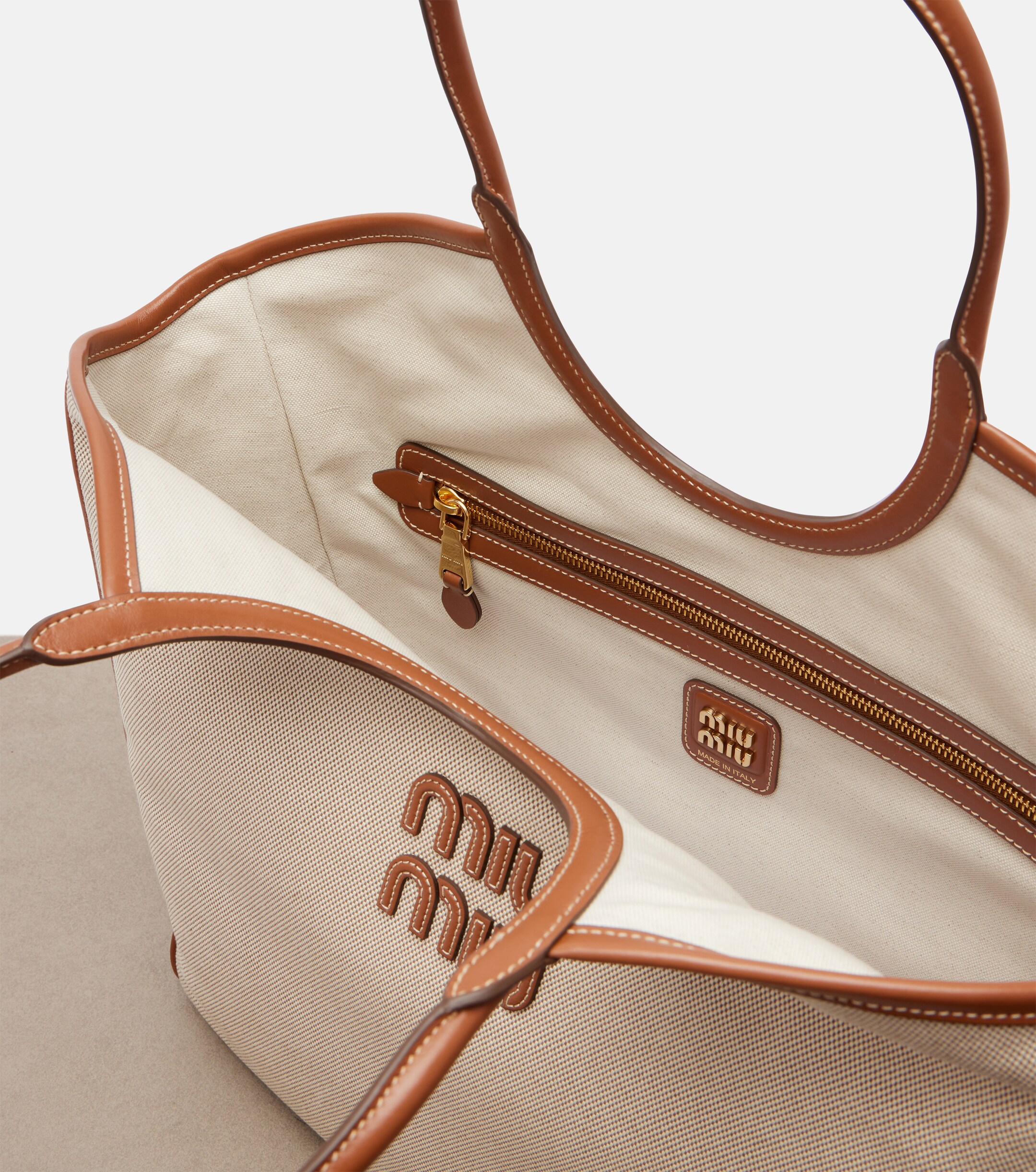 Miu Miu Ivy leather-trimmed canvas shopper