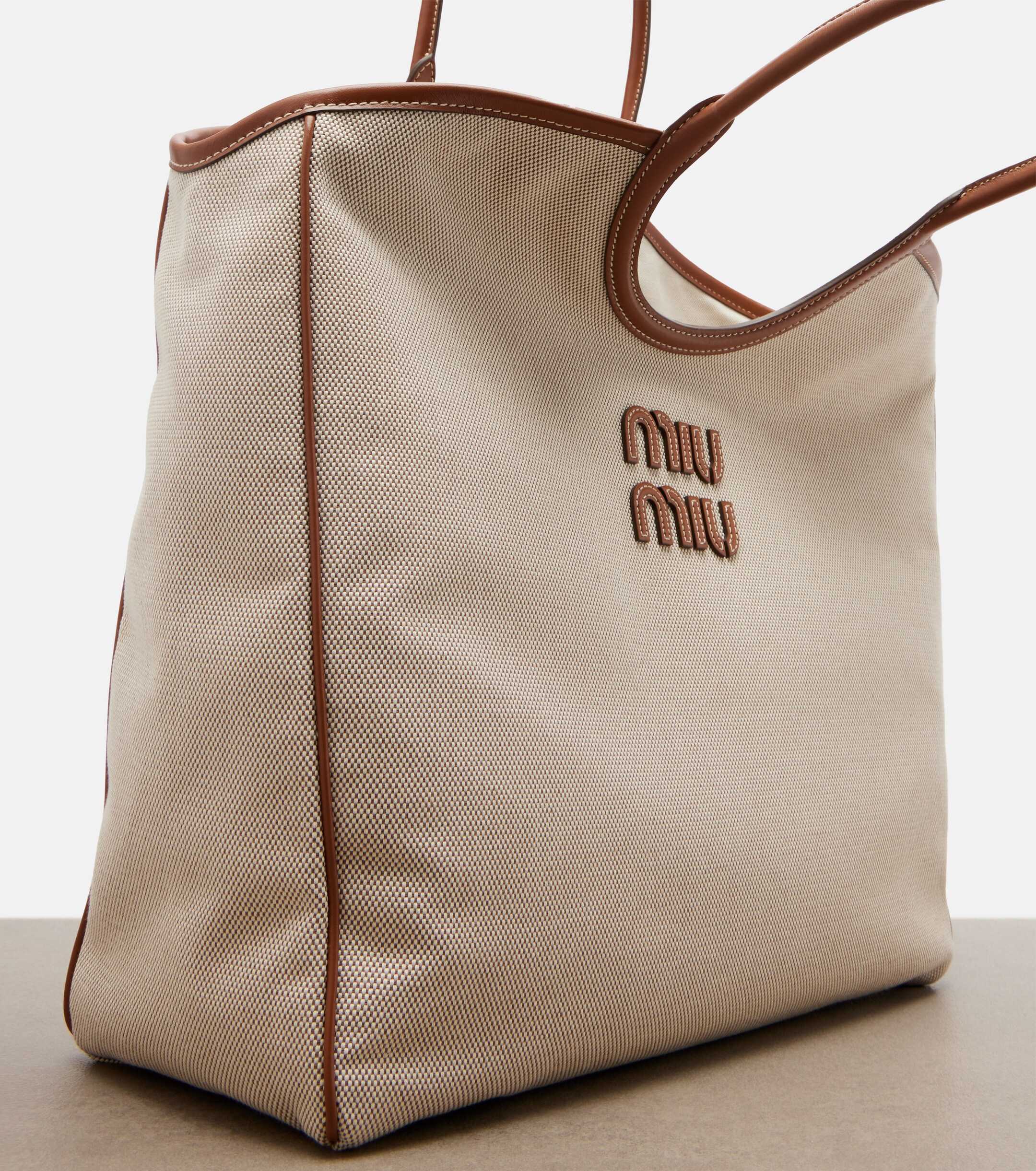 Miu Miu Ivy leather-trimmed canvas shopper