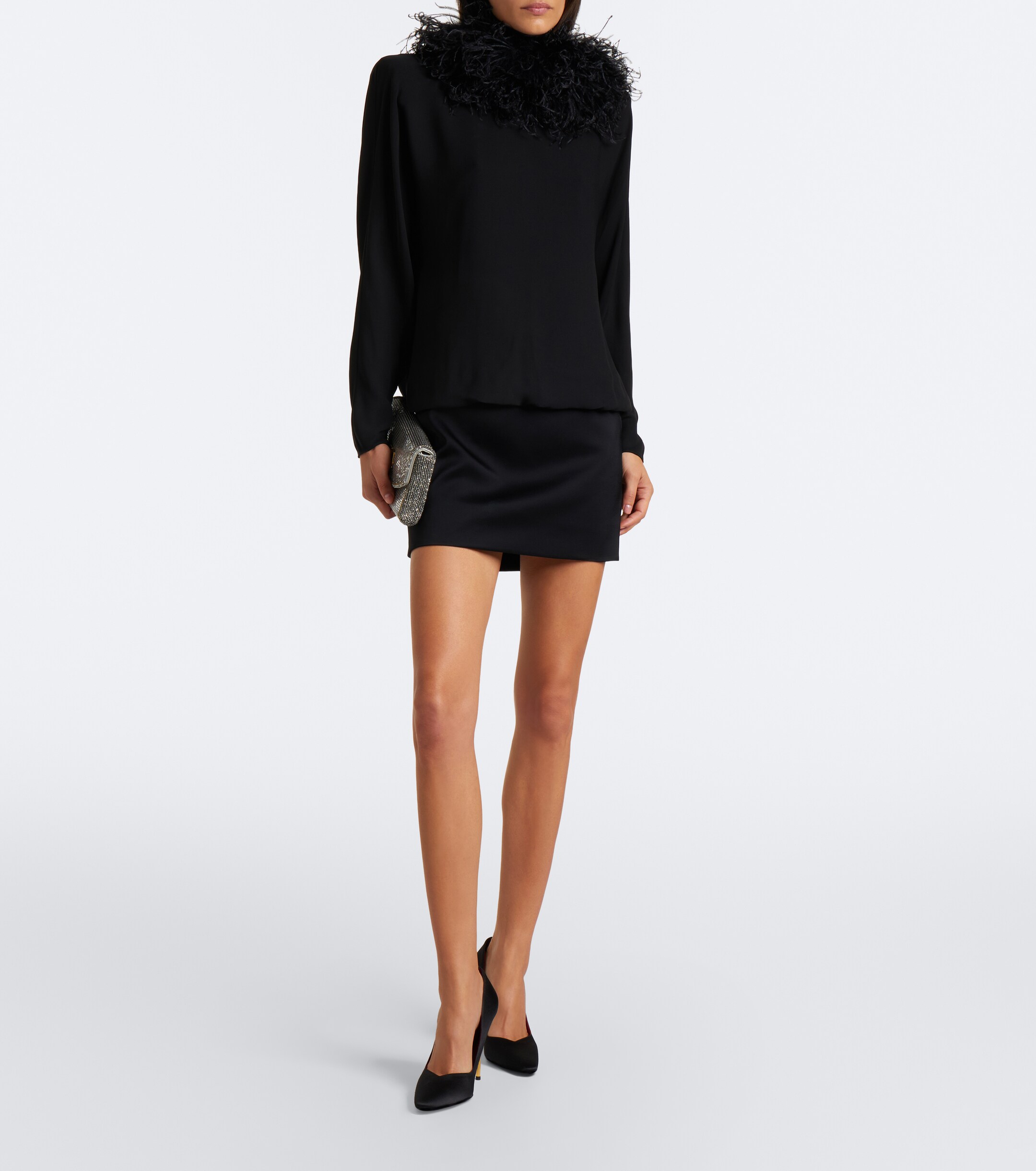 Valentino Garavani Valentino Garavani Feather-trimmed silk georgette minidress
