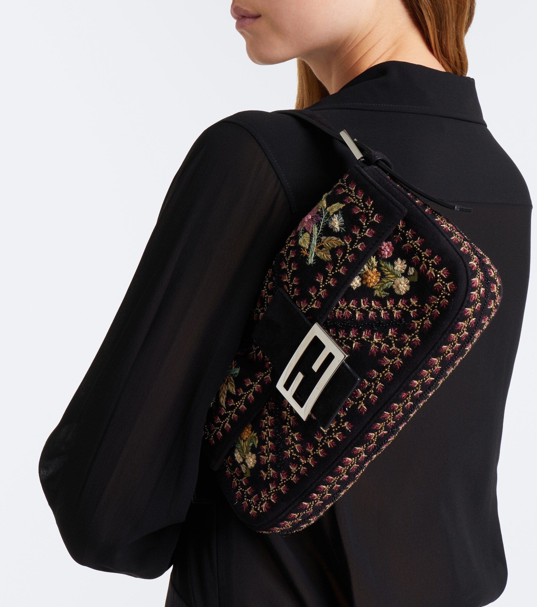 Fendi Fendi Baguette 26424 floral suede shoulder bag