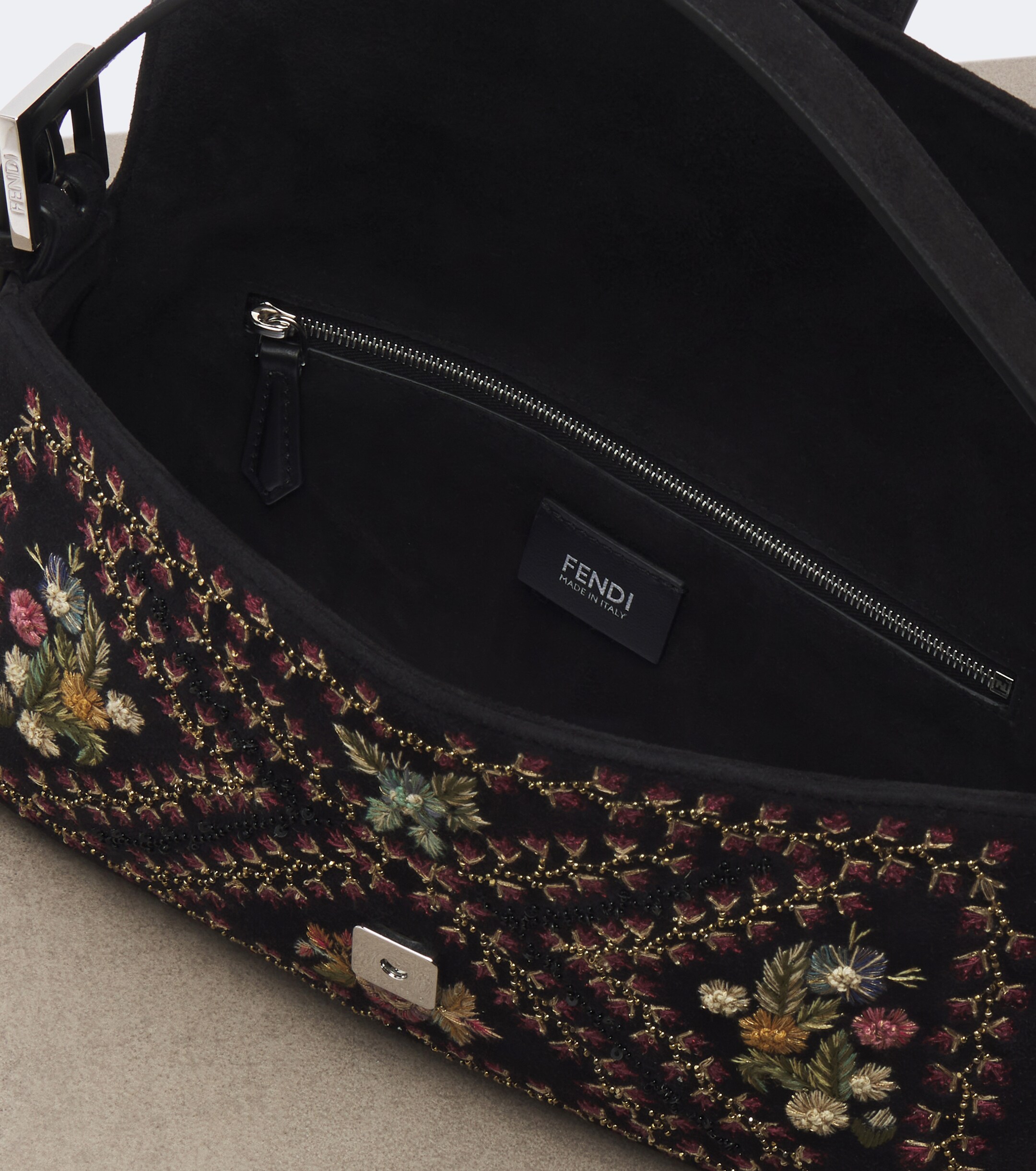 Fendi Fendi Baguette 26424 floral suede shoulder bag