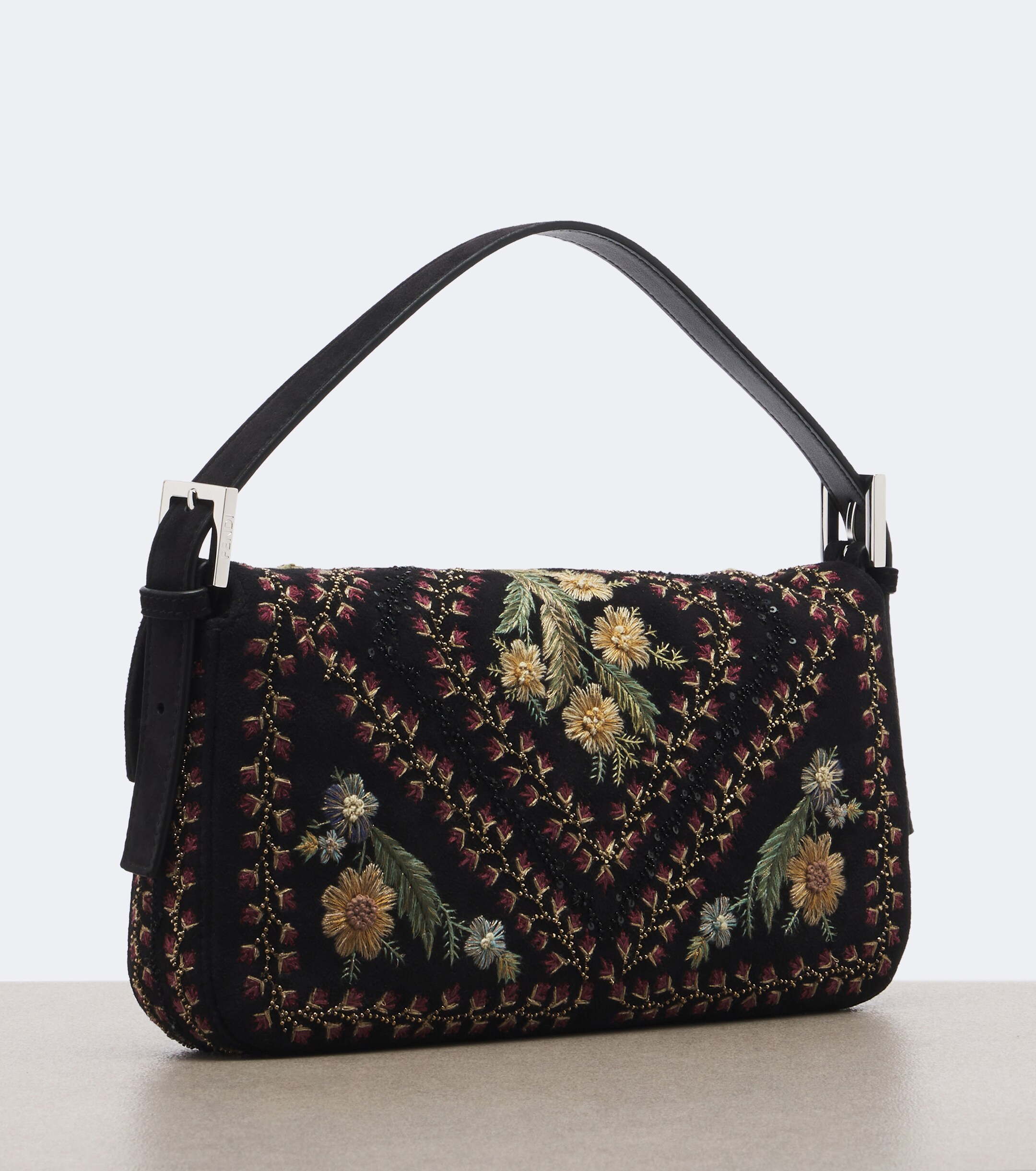 Fendi Fendi Baguette 26424 floral suede shoulder bag