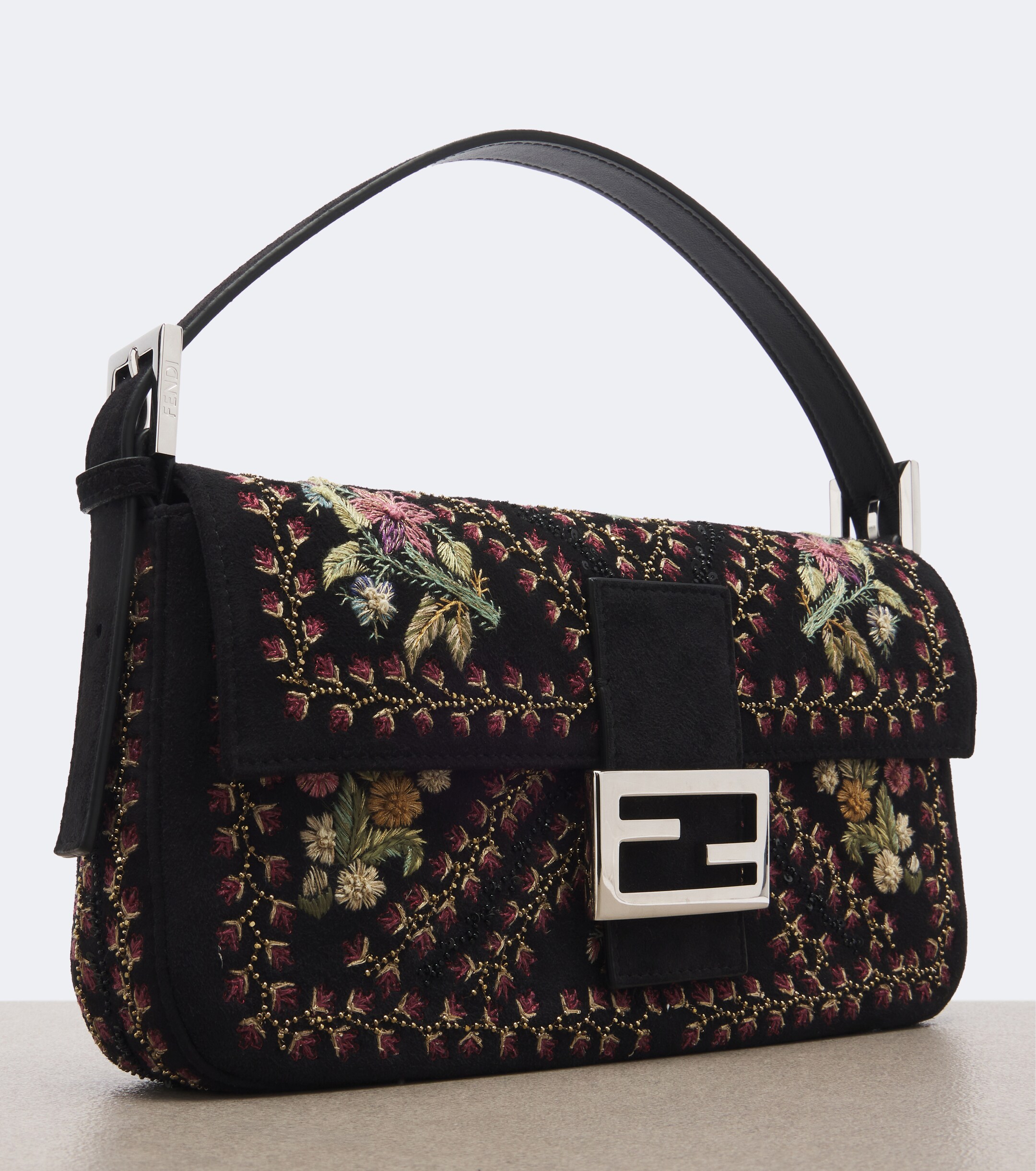 Fendi Fendi Baguette 26424 floral suede shoulder bag