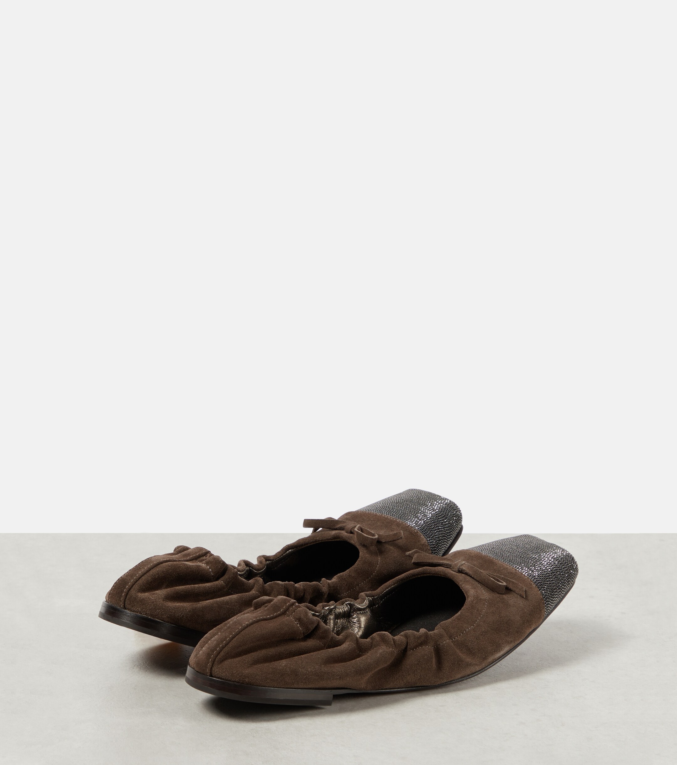 Brunello Cucinelli Embellished suede ballet flats thumbnail
